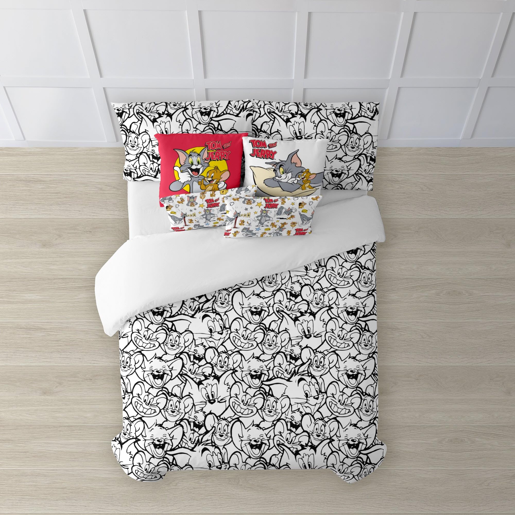 BELUM | Tom & Jerry Duvet Cover | Tom & Jerry Model Black & Withe Duvet Cover with Buttons | Duvet Cover 100% Cotton | Duvet Cover (90 cm Bed (155 x 220 cm))