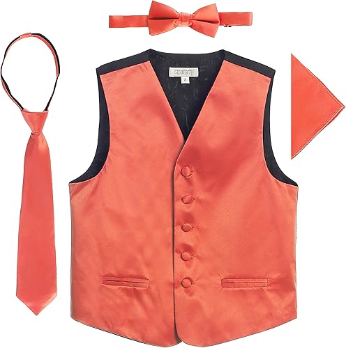 Gioberti Conjunto de chaleco formal de satén de 4 piezas para niños y niños, chaleco, corbata, bolsillo cuadrado