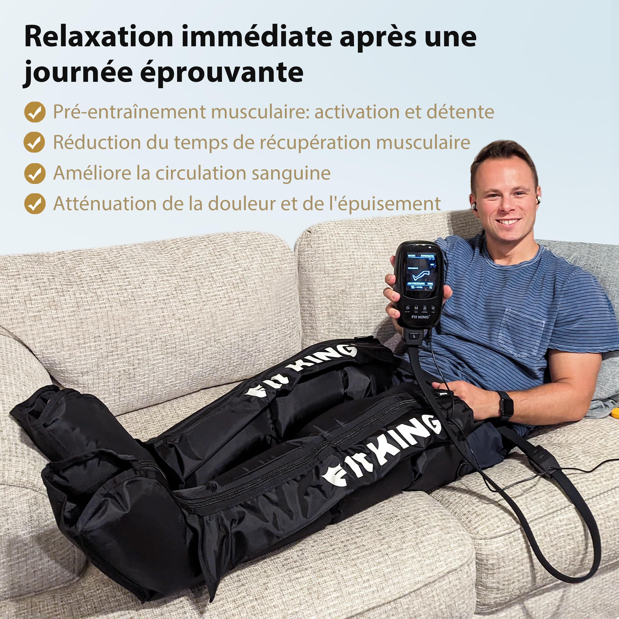 FIT KING Massage Jambes, Bottes de Pressothérapie pour la Détente, Appareil de Massage Piedss Idéal après le Sport pour des Jambes Légères (M)