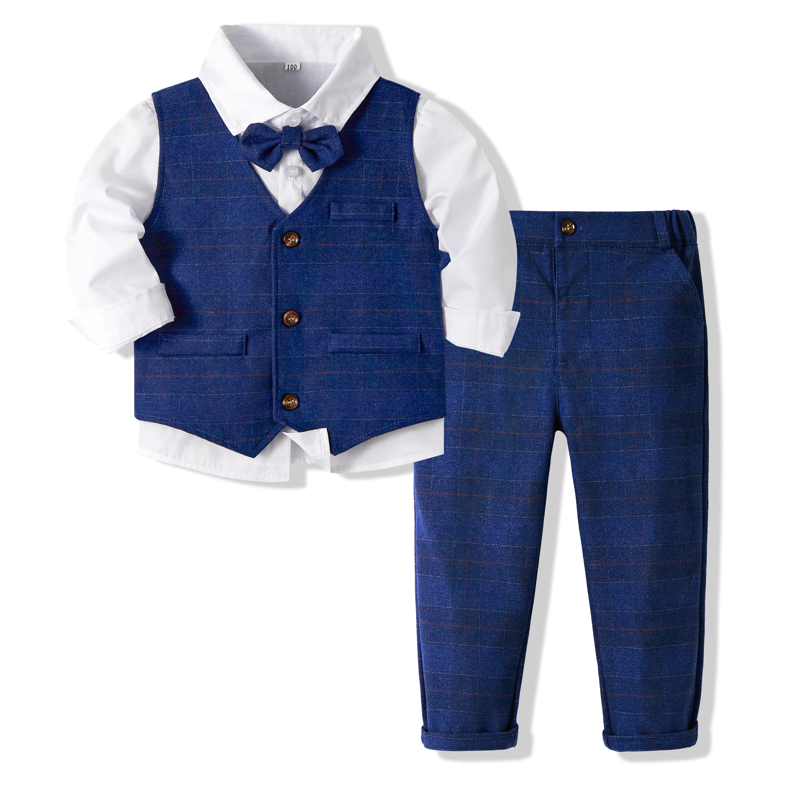 Volunboy Baby Boys Gentleman Suit, Toddler Formal Waistcoat Outfit Wedding Shirts + Vest +Bow Tie 4 PCS Set — view 9