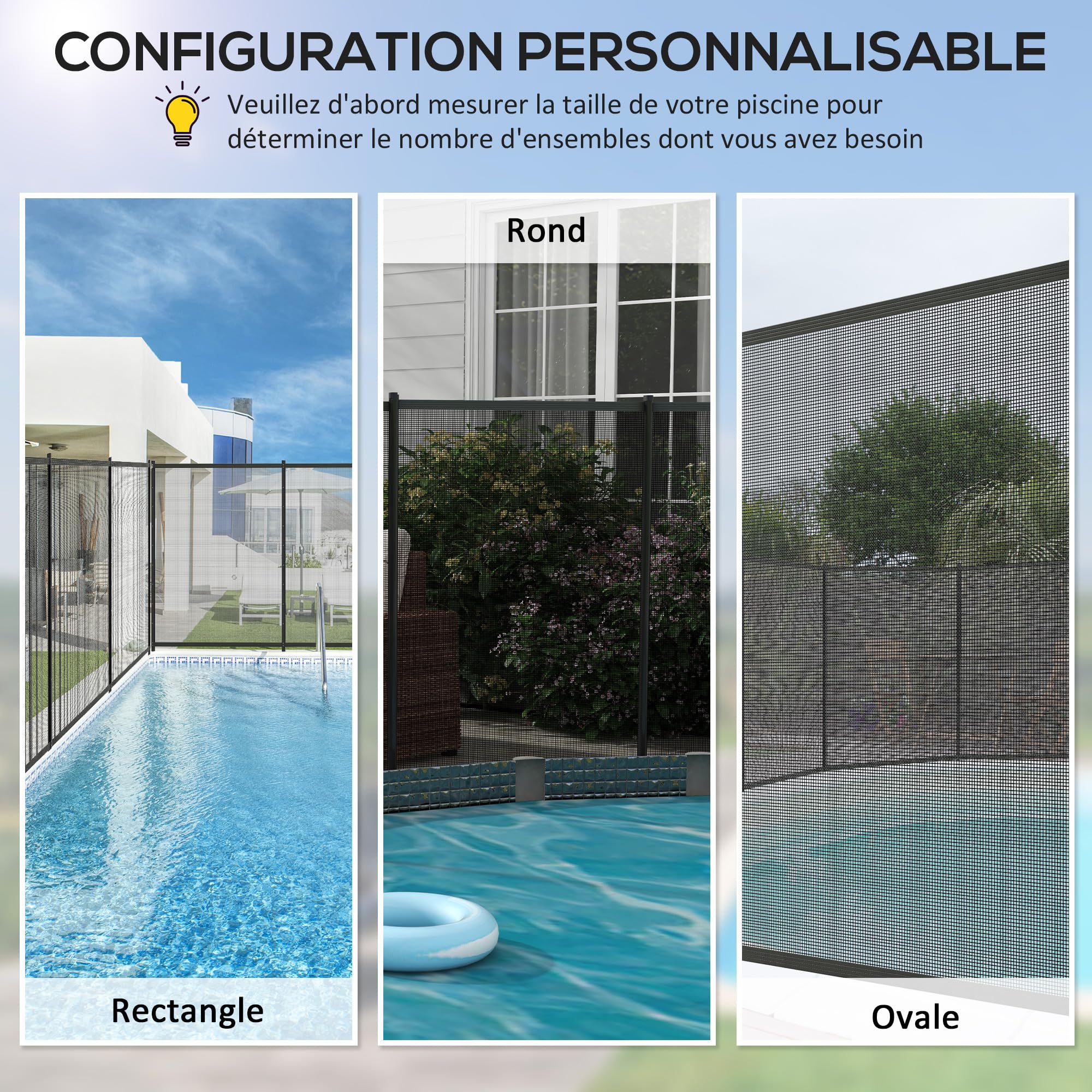 Outsunny Clôture Barrière de Sécurité pour Piscine Lot de 4 365x126cm Noir