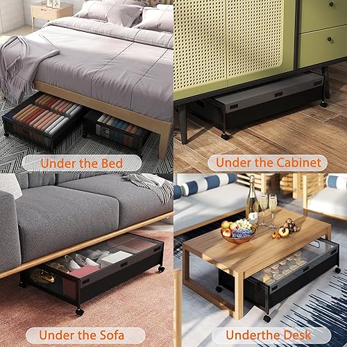Miniatura 4 de QUELIEN Almacenamiento debajo de la cama con ruedas Grandes contenedores de almacenamiento y cajones rodantes debajo de la cama, caja organizadora