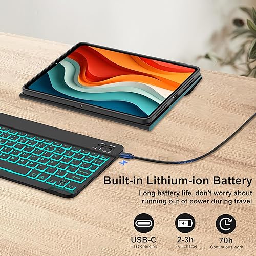 Vista 11 de Funda de teclado para Samsung Galaxy Tab A8 de 10.5 pulgadas 2022, 7 colores retroiluminados y teclado Bluetooth desmontable magnético, funda
