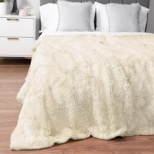 Miniatura 5 de Pavilia Manta mullida color beige crema, cama individual, manta mullida para mujeres y hombres, manta sherpa de piel sintética súper suave y gruesa,