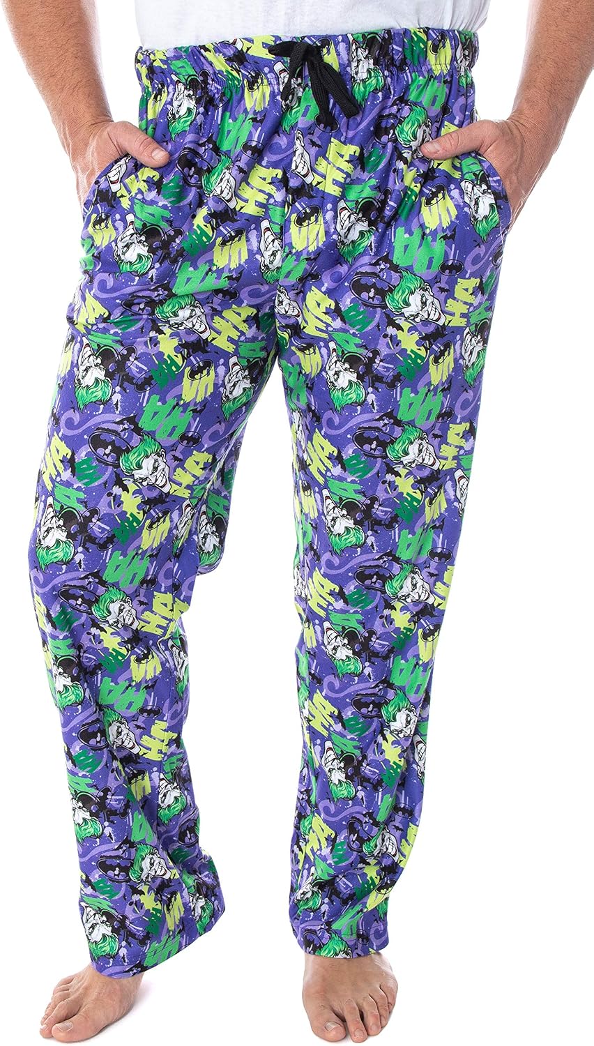 DC Comics Men's The Joker Character Faces HA! HA! HA! Allover Pattern Adult Sleep Lounge Pajama Pants