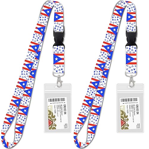 Puerto Rico Flag Lanyard [2-Pack] Lanyards with ID Holder, Key