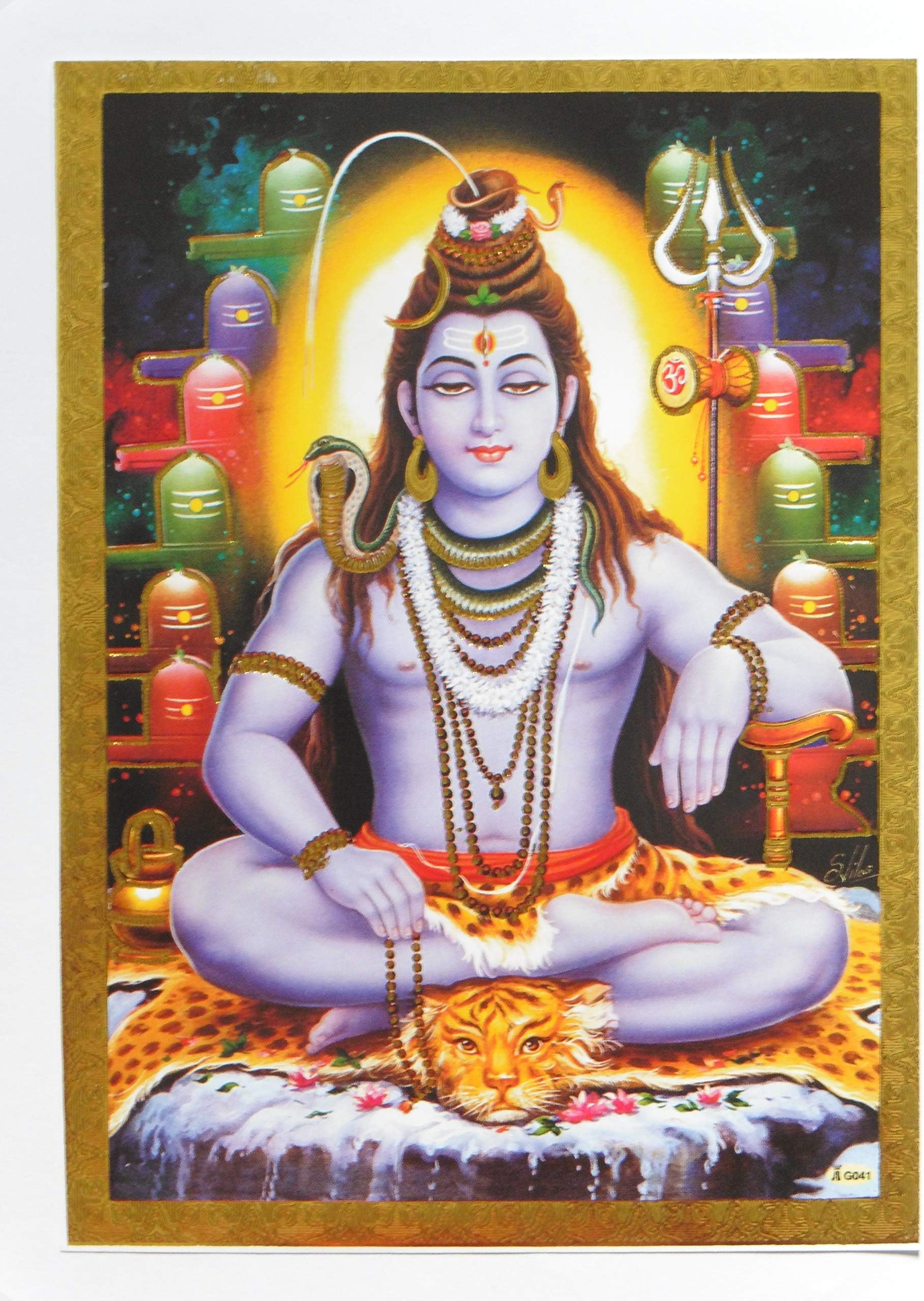 Gold Foil Embossed Hindu God Lord Shiva Shrine Picture