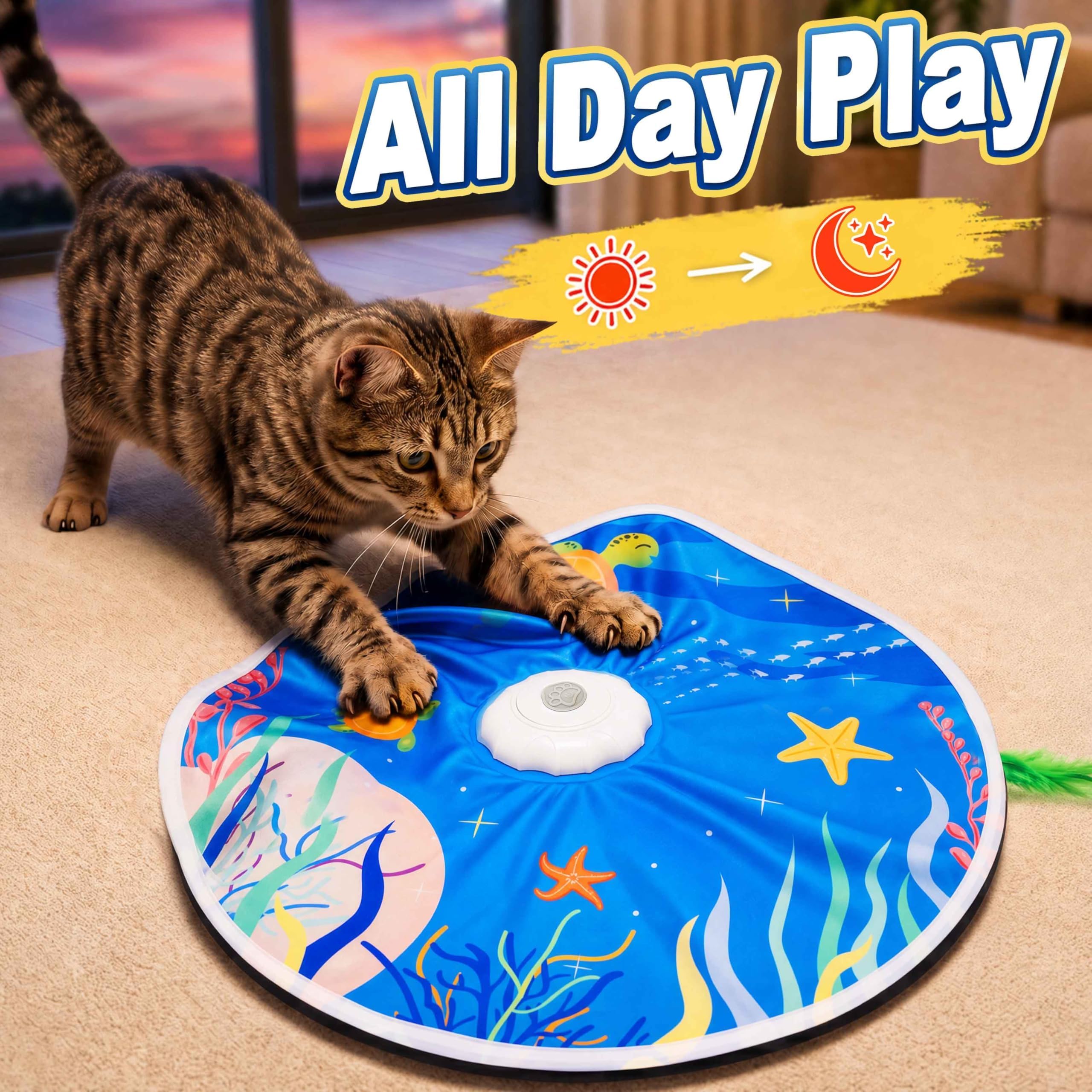 Interaktives Katzenspielzeug mit 20 Katzenspielzeugen, automatisches Katzenspielzeug, berührungsaktiviert mit 2 Federstäben, Vogelzwitschern für gelangweilte Indoor-Kätzchen