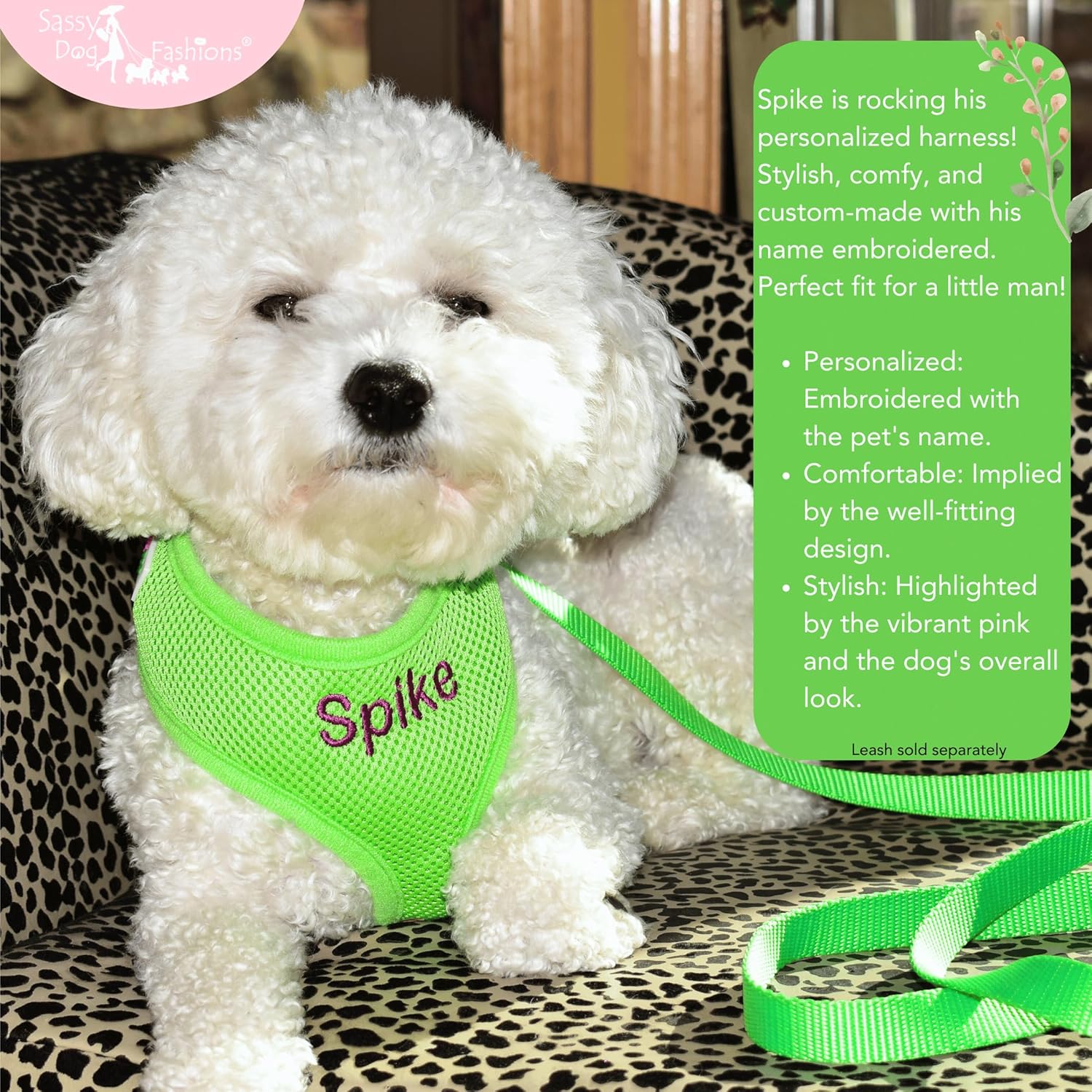 Personalized Dog Harness with Embroidered Pet Name, Soft Padded Air Mesh Harness for Small and Medium Dogs, No Pull Adjustable Dog Harness, Made USA (Small, Green)
