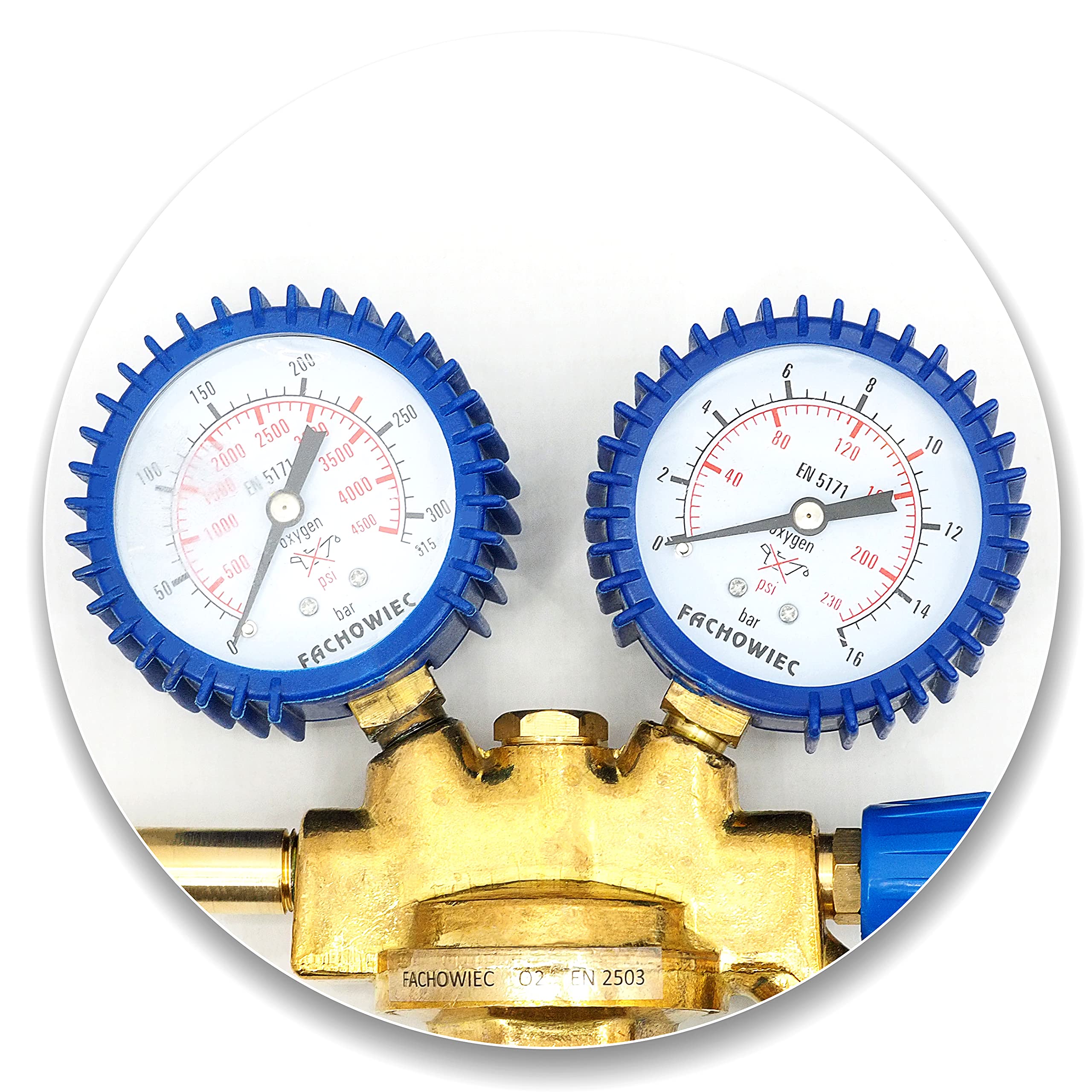 Regolatore di pressione per ossigeno, 6,3 mm, valvole europee, 16 bar, 230 psi