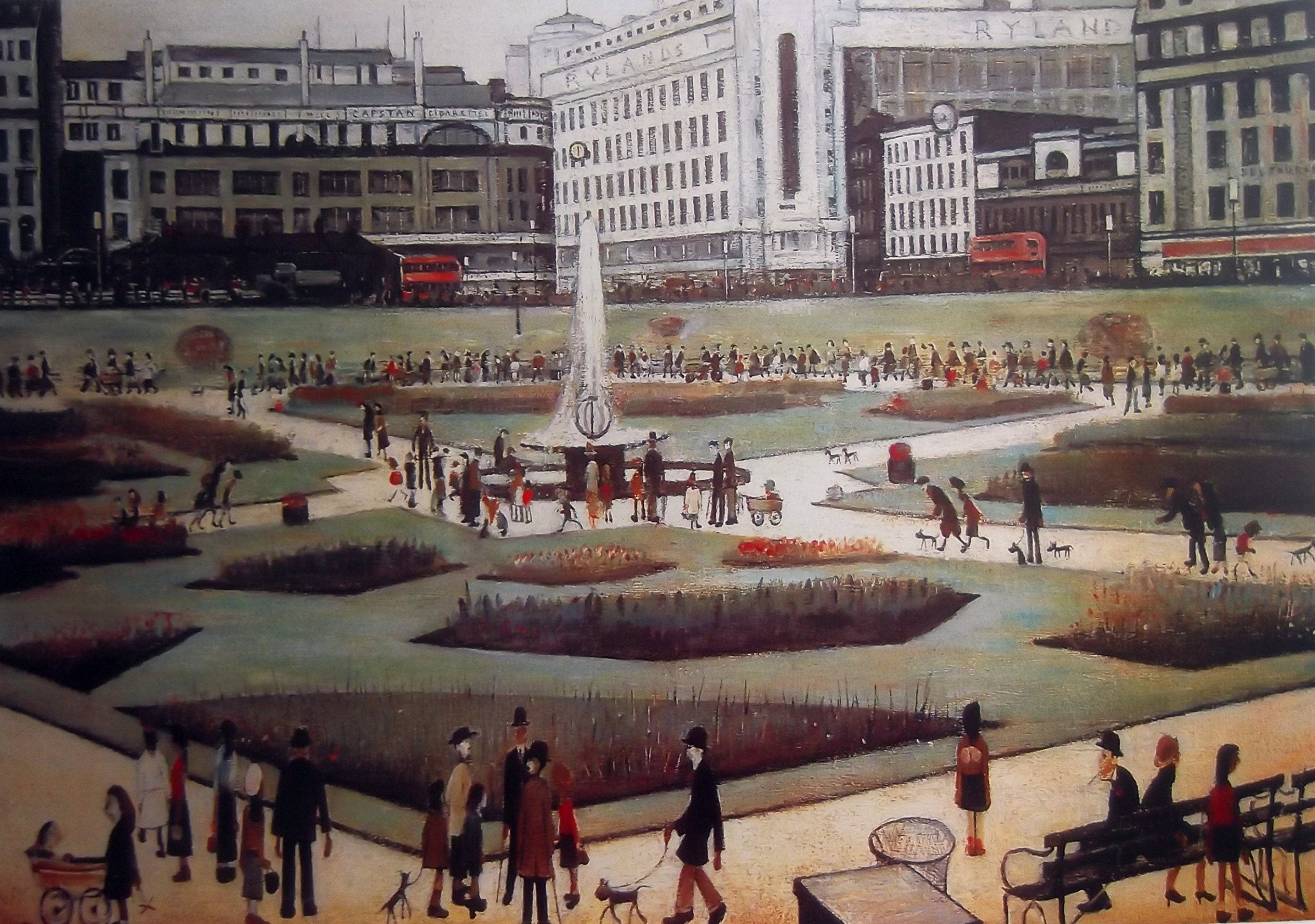 Stateoftheart-Uk Earthy Tones Authentic Uk Handcrafted L S Lowry Print - Piccadilly Gardens -16 X 12Inch Plus Border