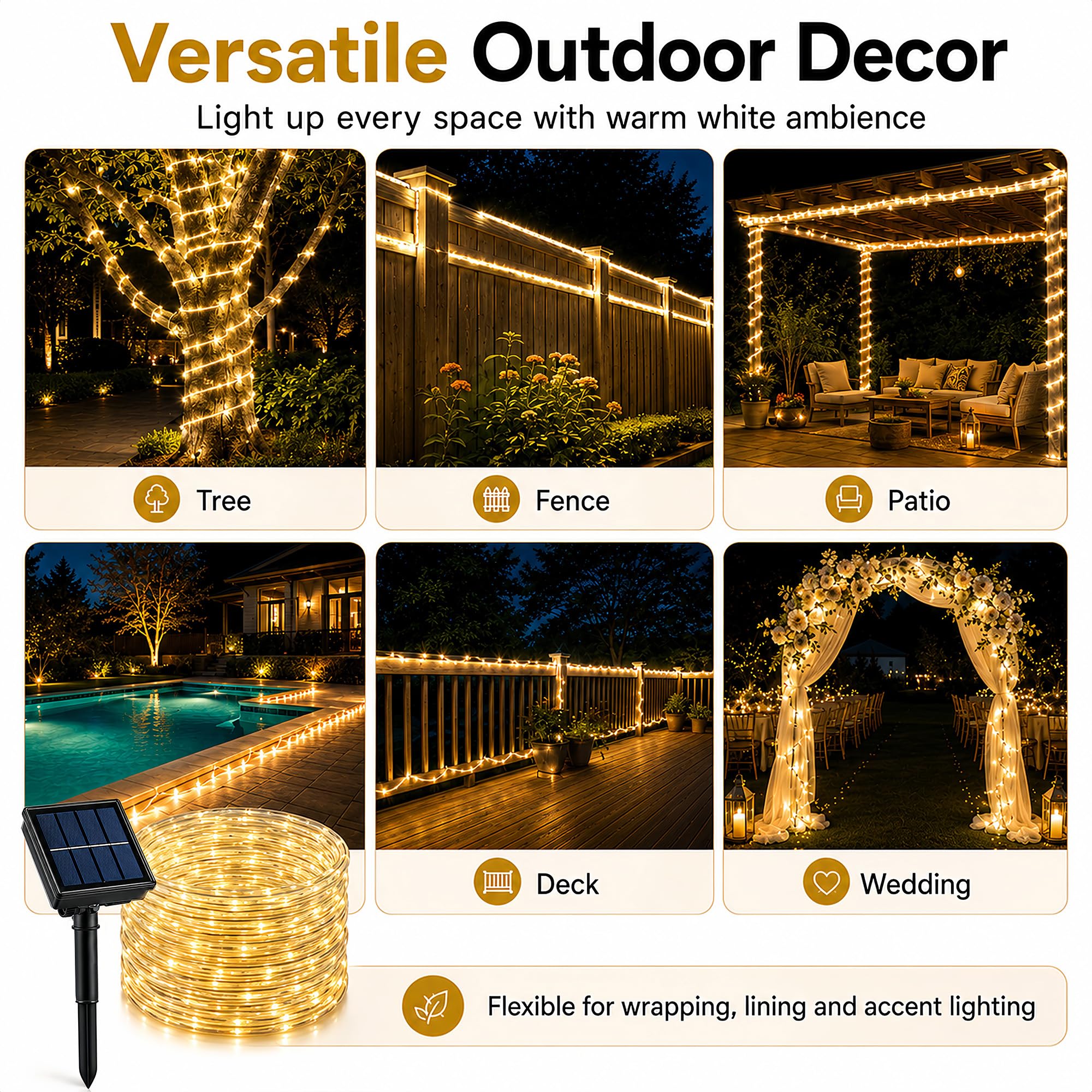Solar-Lichterkette, 100 LEDs, IP65, wasserdicht, für den Außenbereich, für Party, Garten, Hof, Zuhause, Hochzeit, Weihnachten, Halloween, Urlaub, Baumdekoration, Beleuchtung (3 Stück)