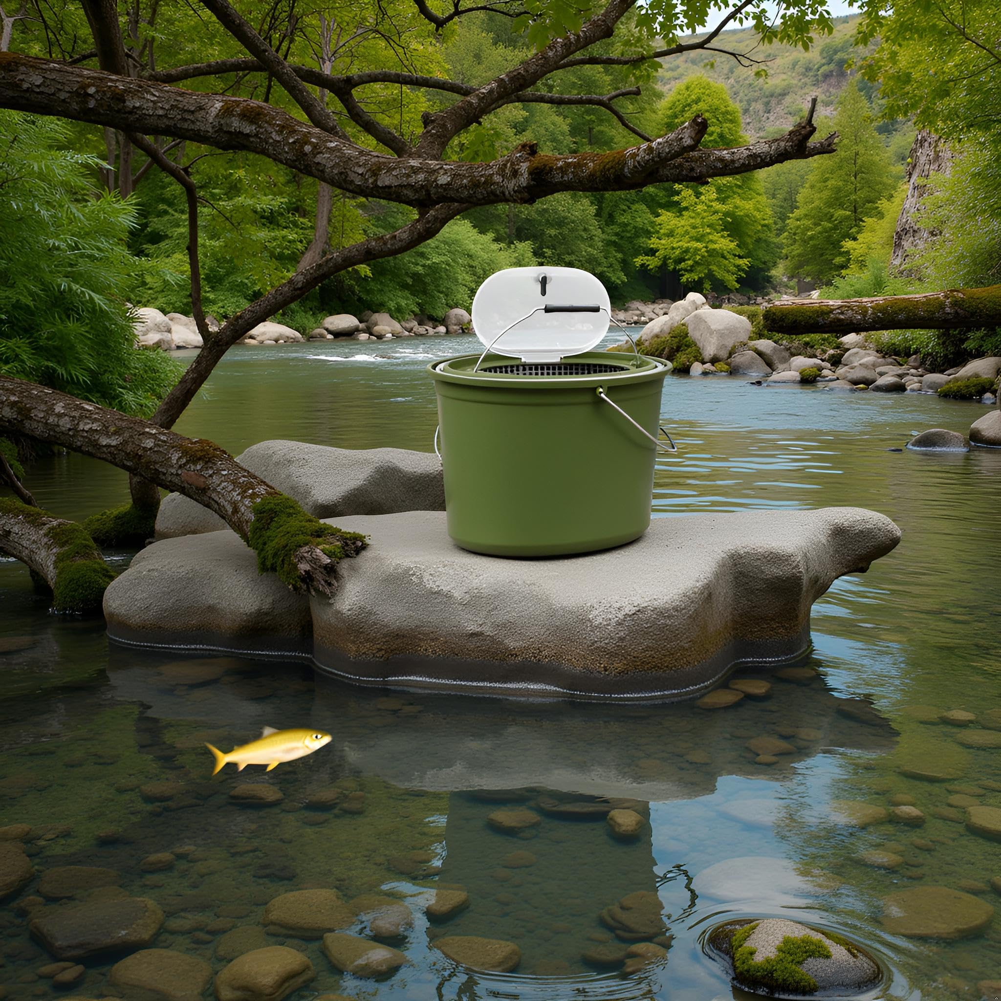 Alomejor Seau de pêche,2 en 1 avec passoire Amovible Seau Multifonction Double poignée aérations for pêcheurs en mer rivière Camping et Cuisine