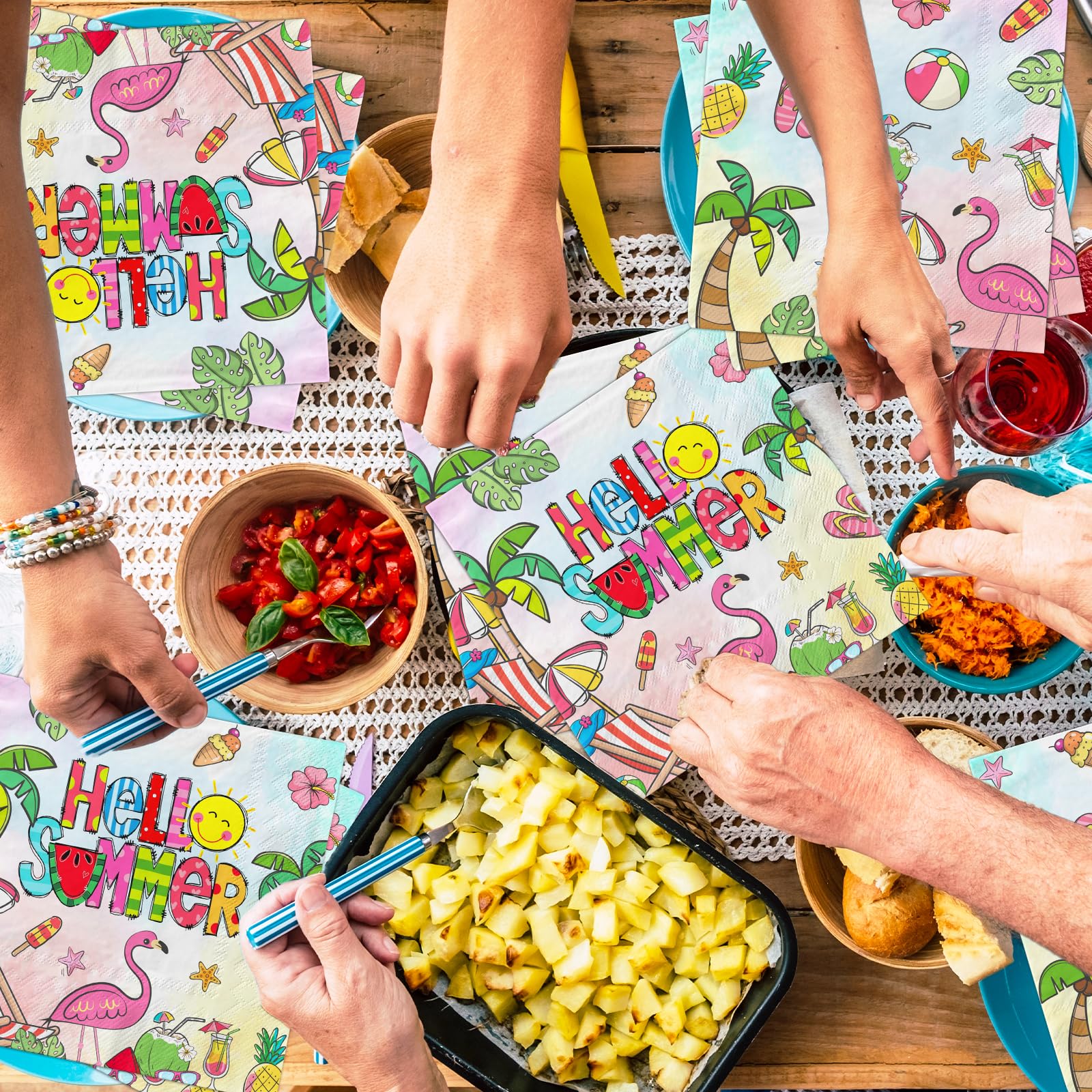 Accessoire Party été Serviettes Papier Tiki Hawaïen Ginger Ray - 16 Pièces, Fleurs Tropicales, Jaune, 16.5cm Serviettes 16,5cm Motif Hibiscus