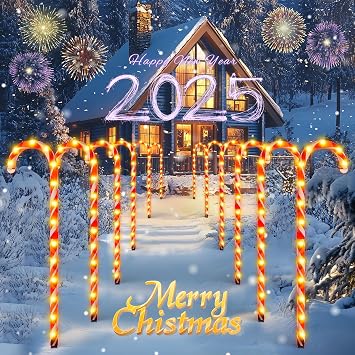 COOLWUFAN 40" Candy Cane Lights for Outdoor Christmas Decorations, Set of 12 Pack Extra-Large Candy Cane Pathway Lights, Lighted Candy Canes with Stakes and 168 Bright LED for Xmas Outside Decor
