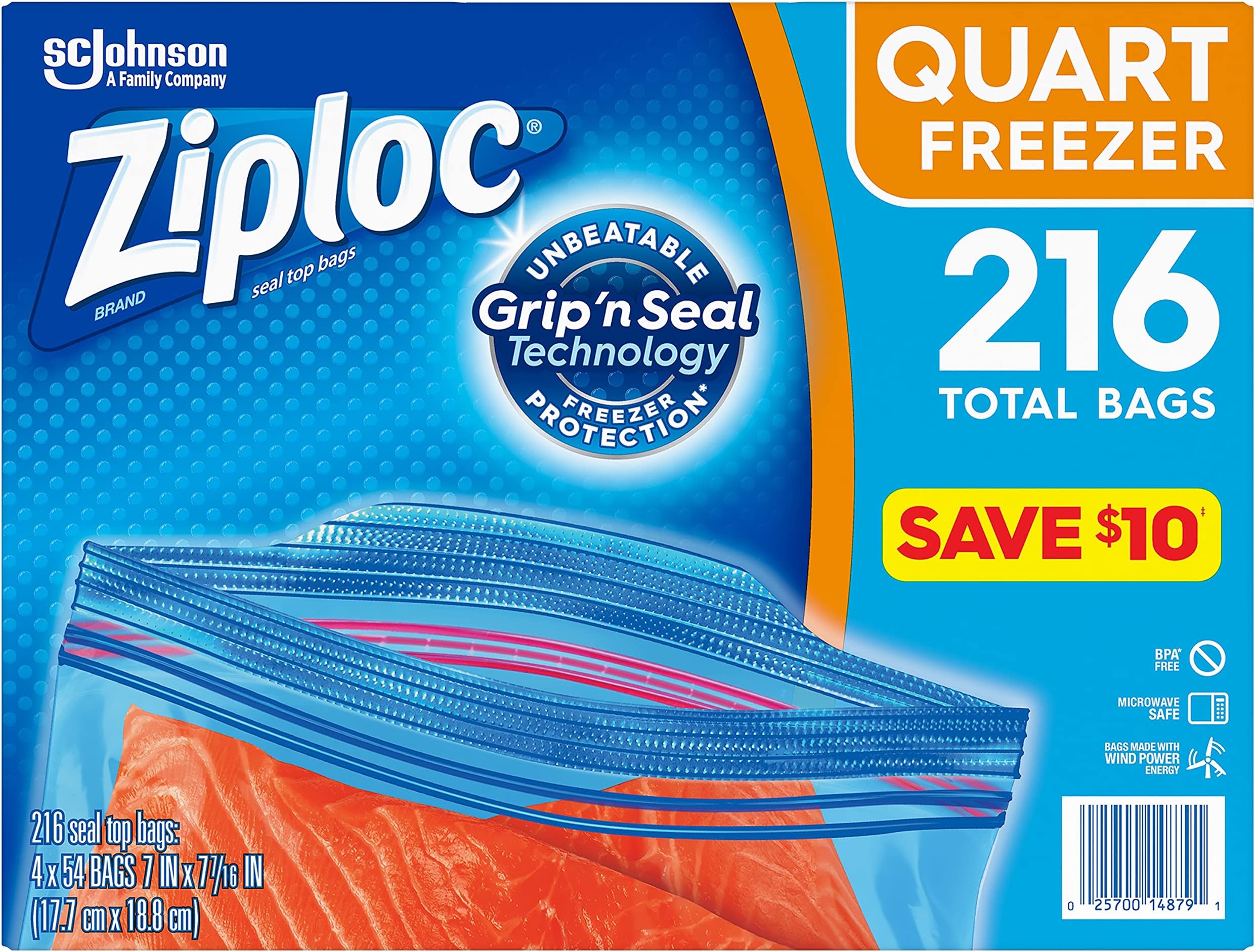 Ziploc Double Zipper Quart Freezer Bags, 216 Count