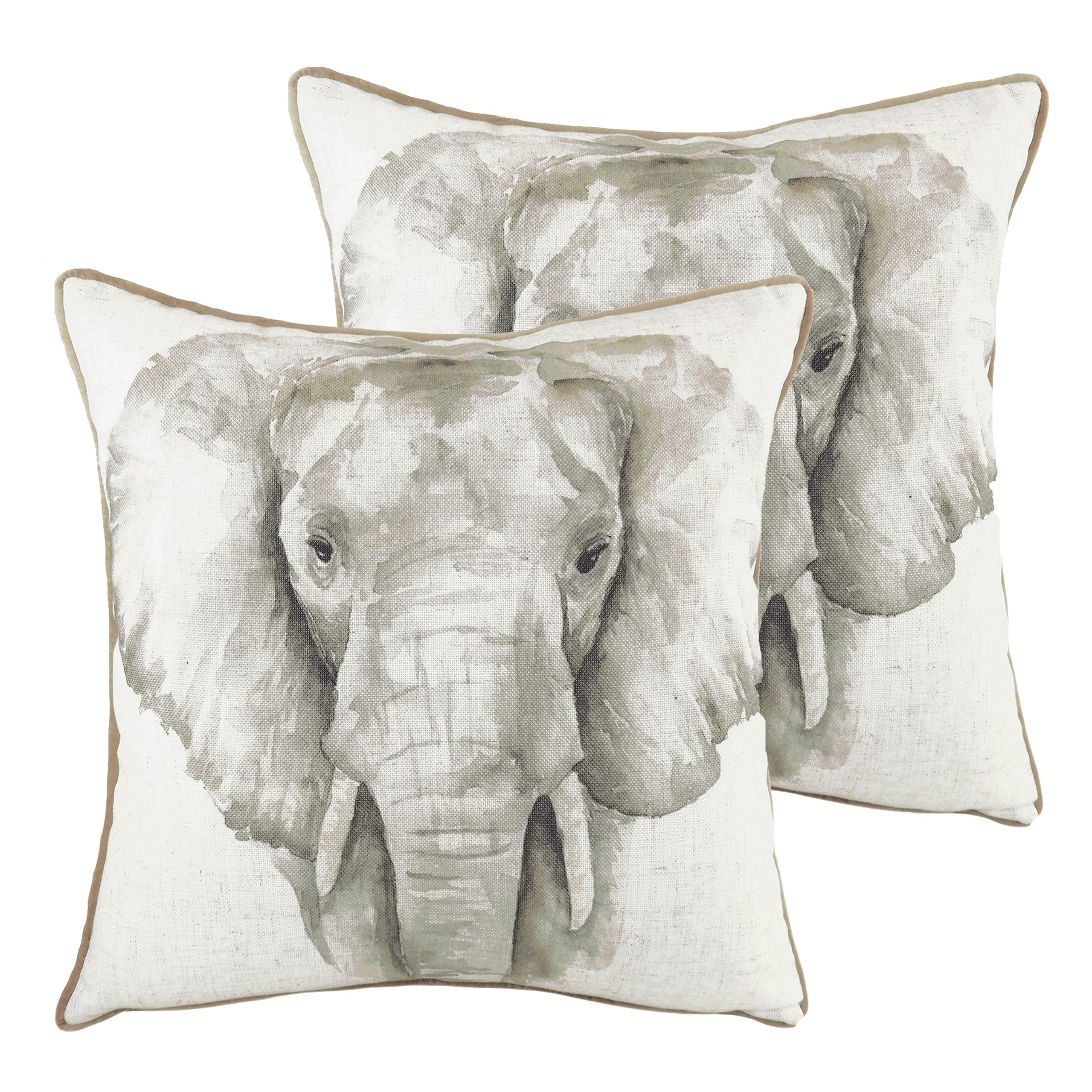 Evans Lichfield Safari Elephant Polyester Filled Cushions (Twin Pack), Polyester, Linen, White / Mocha