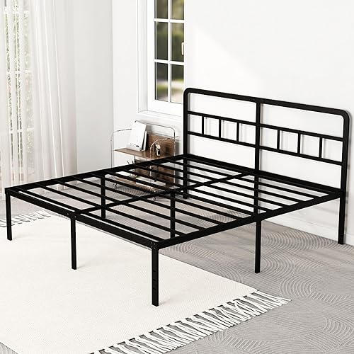 Miniatura 16 de Marcos de cama individual con cabecera de 18 pulgadas, plataforma metálica, base de colchón de listones de acero resistente, no requiere somier, de