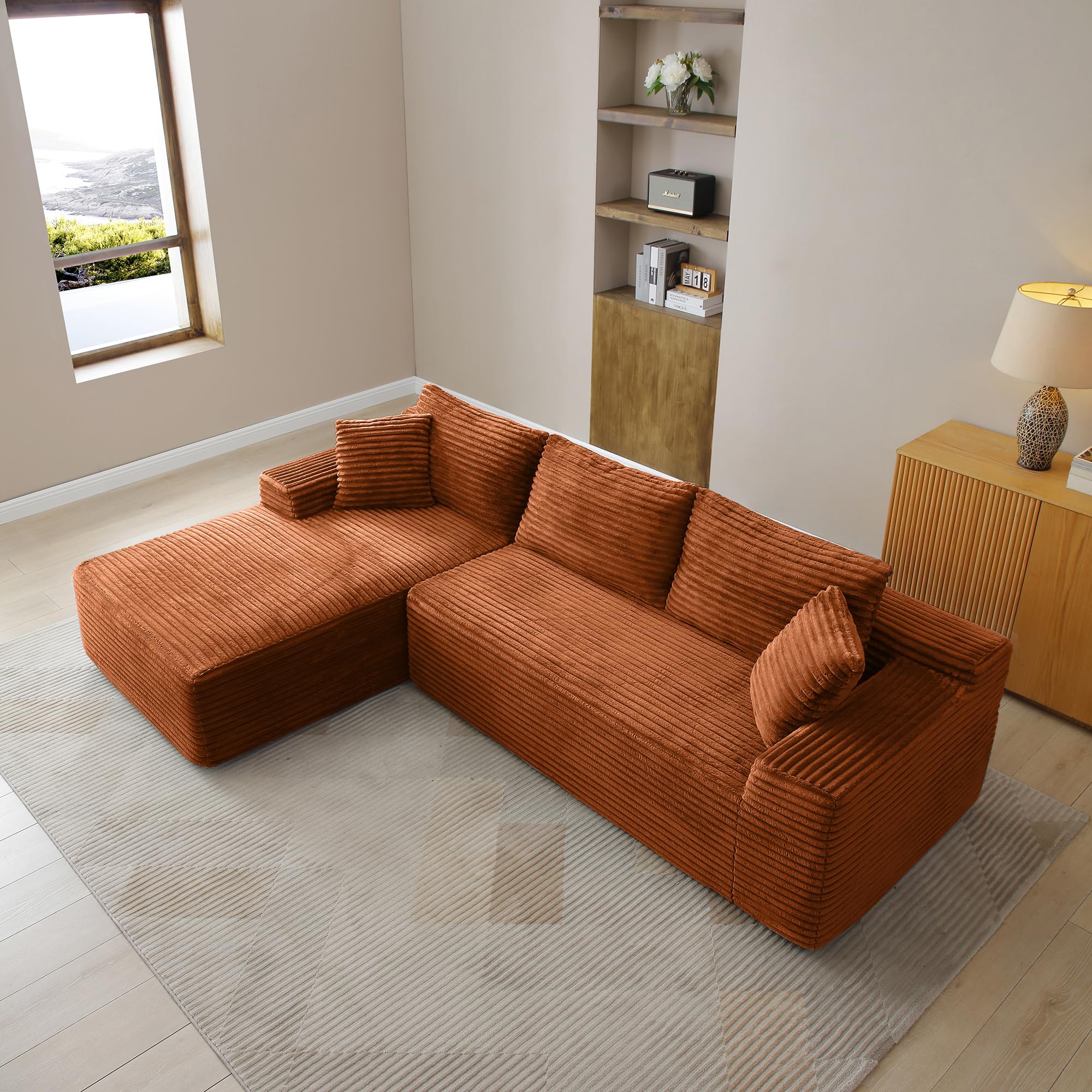 Photo 1 of **MISSNG PRTS UNKNWN***105-Inch L-Shaped Left Facing Corner Compressed Sofa Modular Sectional Boneless Cloud Sofa Floor Foam Couch with Chaise Lounge, Corduroy Corner Boneless Cloud Couch