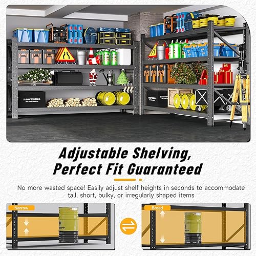 Vista 21 de heycode Estantes de almacenamiento de garaje resistentes, estantería de metal ajustable de 3 niveles con ruedas, estante de utilidad para garaje