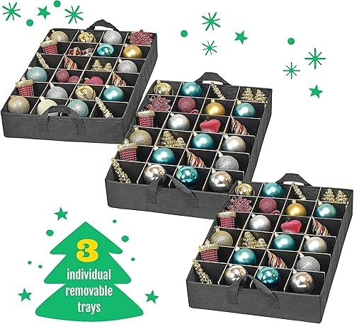 Miniatura 5 de HOLDN' STORAGE Caja de almacenamiento de adornos de Navidad con divisores  Prácticas y duraderas 3 bandejas individuales extraíbles que se adaptan a