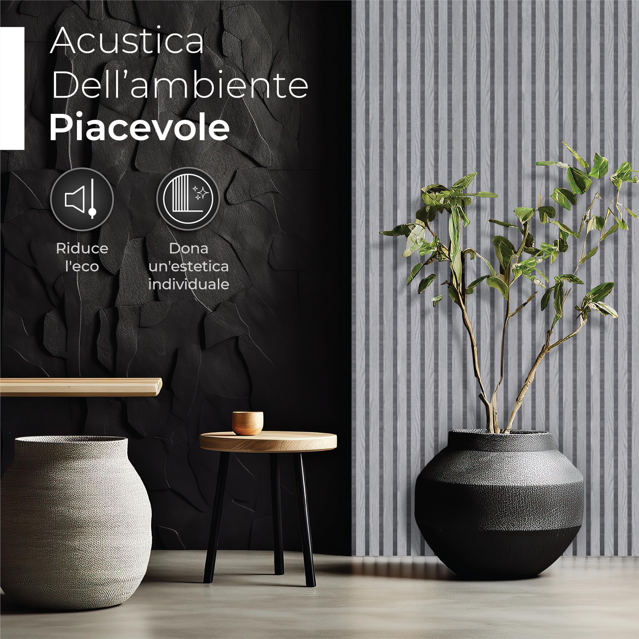 Pannelli Acustici In Legno, 2 Pezzi Da 120x60 cm (= 1,44m²) - Feutre Acustico (Grigio) & Placcatura In Legno Vero (Pera) - Rivestimento Murale 3D, Isolamento Acustico