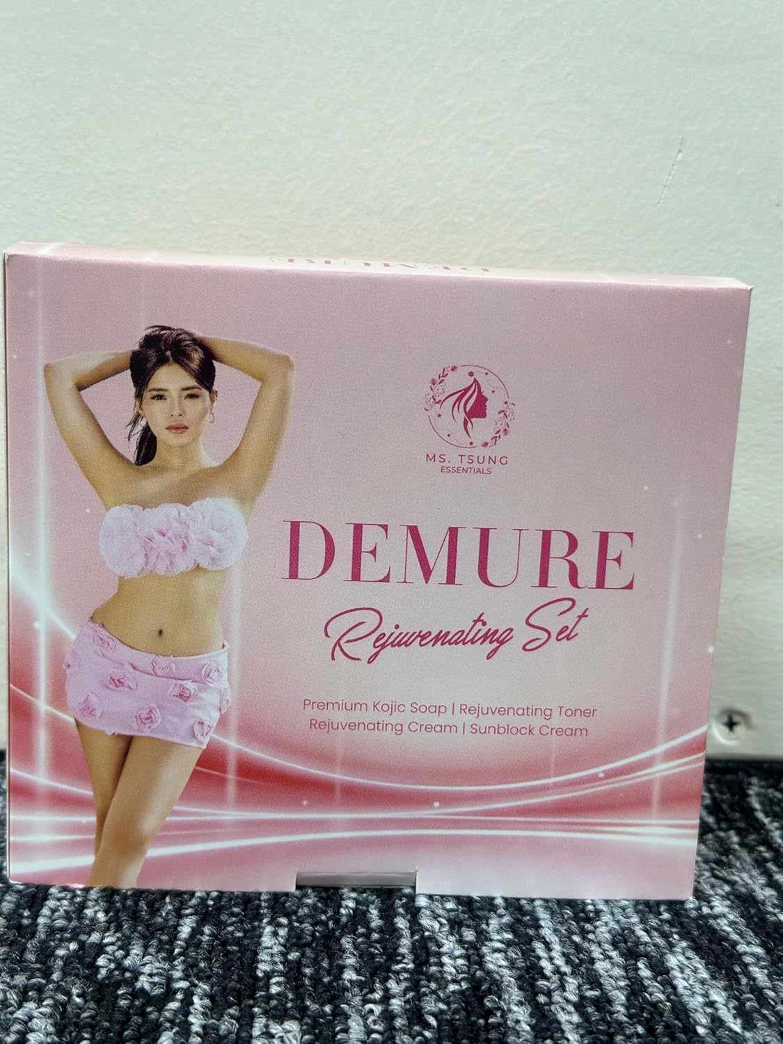 Ms. Tsung Essentials Demure Skincare Set, Premium Kojic Soap, Rejuvenating Toner, Sunblock Cream, Rejuvenating Cream, 4 Pieces