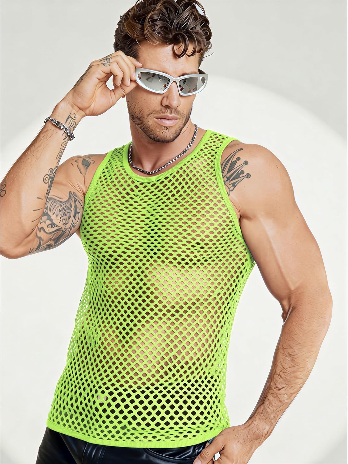 COOFANDY Men Casual Tank Tops Mesh Shirt See Through Sleeveless Shirts Muscle Fishnet Fitted Tee Clubwear Summer - Image 3