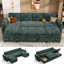 Vipbear 108" Modular Sectional Sleeper Sofa with Pull Out Bed, 4 Seat Green