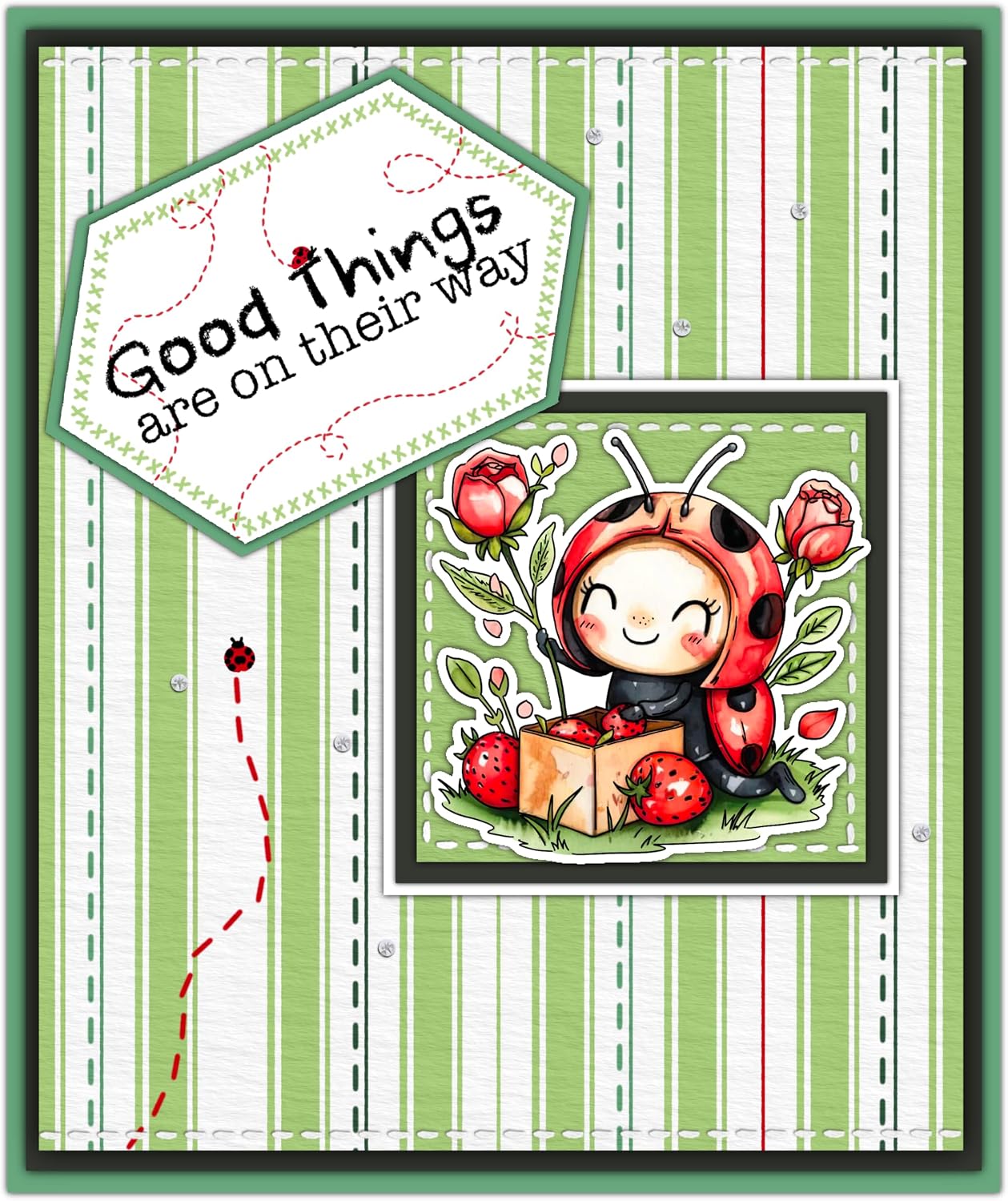 Animal Theme Clear Stamps and Metal Cutting Dies Set for Card Making DIY Scrapbooking Supplies Silicone Stamp Knife Mold for Albums Crafts (Cute Ladybugs 7.9 x 5.9 in) image 2