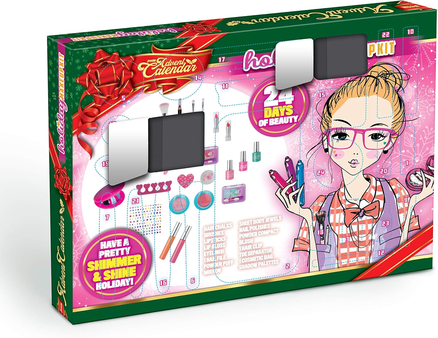 JOYIN 24 Days Christmas Advent Calendar with Make Up Set for Girls 2022 Countdown Calendar with Full Makeup Dress Up Set with Bag for Kids Party Favors, Classroom Prizes, Xmas Gift