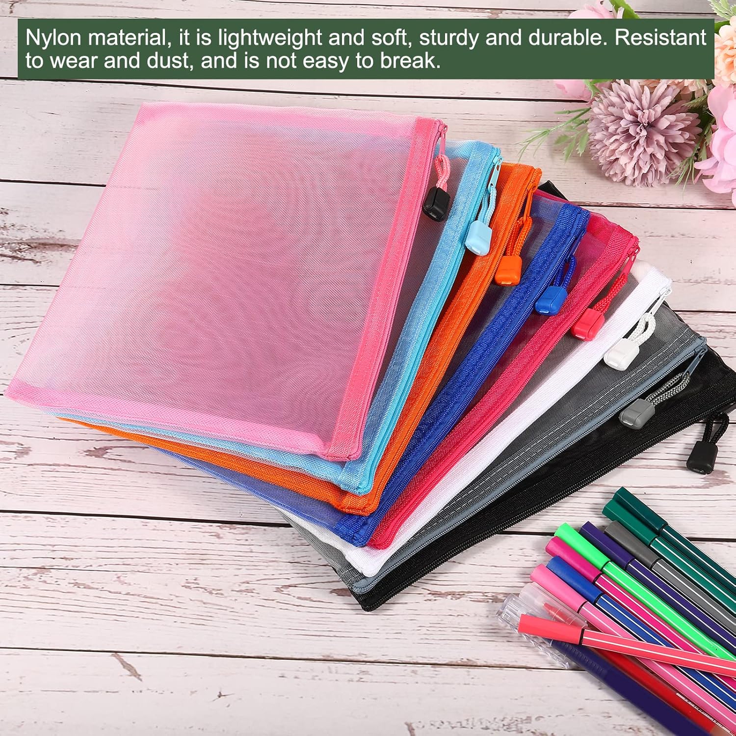 YOKIVE 6 Pack Mesh Cosmetic Bags, A6 Nylon Pencil Cases | Zipper Travel Organizers Makeup Pouch, Great for Home(Pink) - Image 5