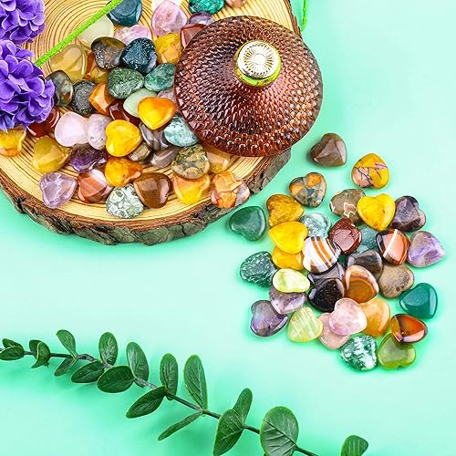 Miniatura 4 de 100 piedras naturales de corazón curativas, piedras preciosas de palma de cristal al por mayor, juego surtido de cristales a granel, piedras