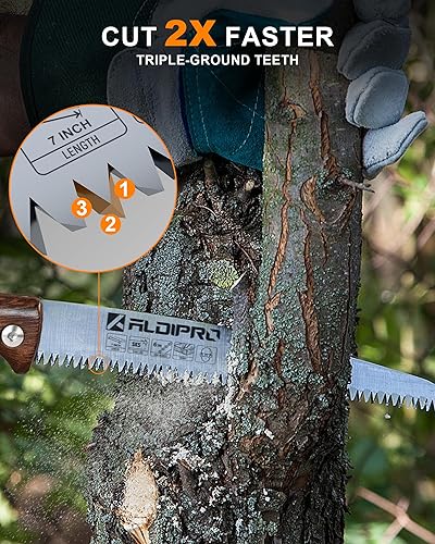 Miniatura 5 de ALDIPRO - Sierra de podar plegable con funda de cuero, mango de madera de wengué, hoja de acero SK5 de 7 pulgadas, sierra pequeña de 7 pulgadas,