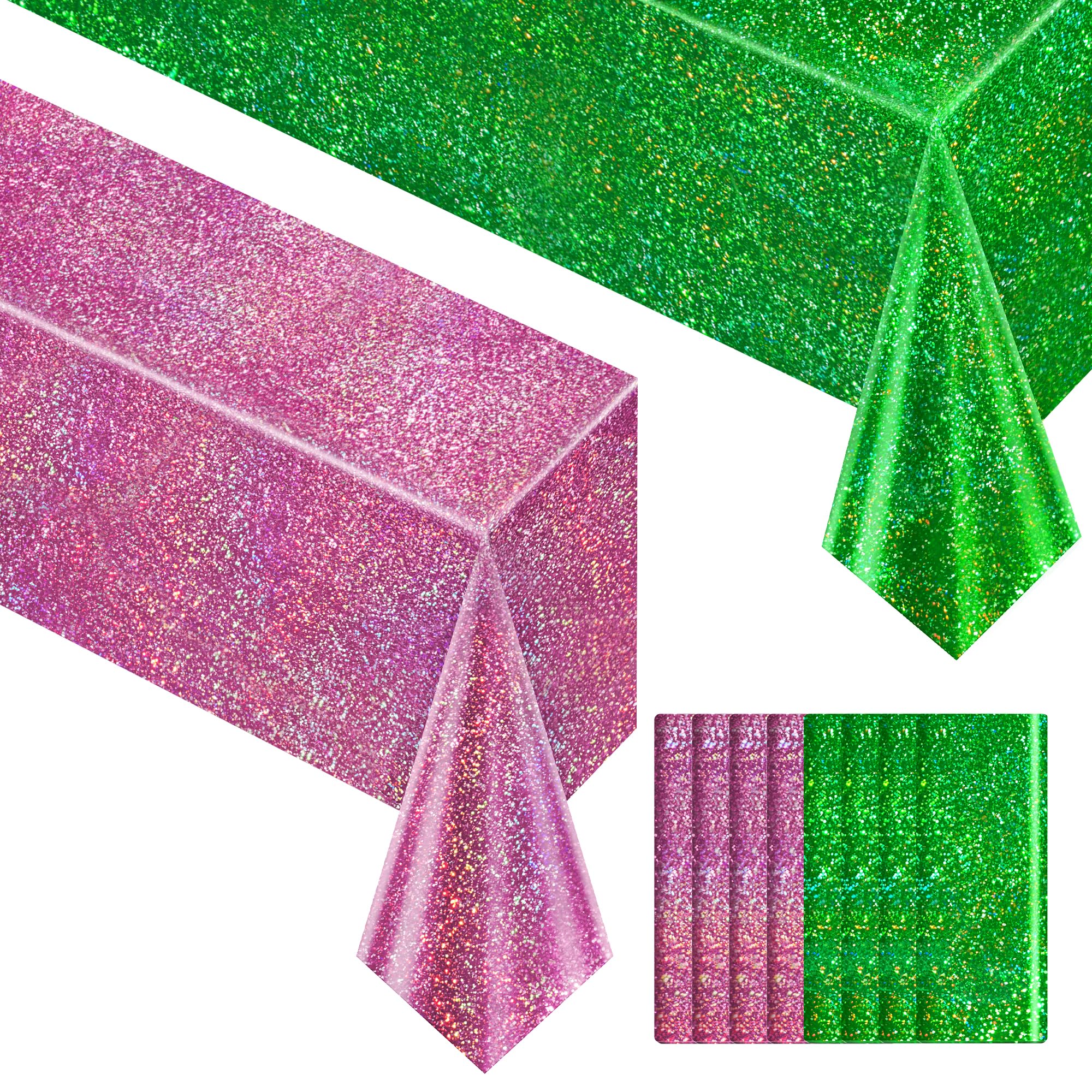 Just Shimmer 8 Pieces Pink &amp; Green Holographic Tablecloth 40" x 108" Party Decoration Birthday Party Table Decor Iridescence Plastic Table Cloth for Bachelorette Supplies