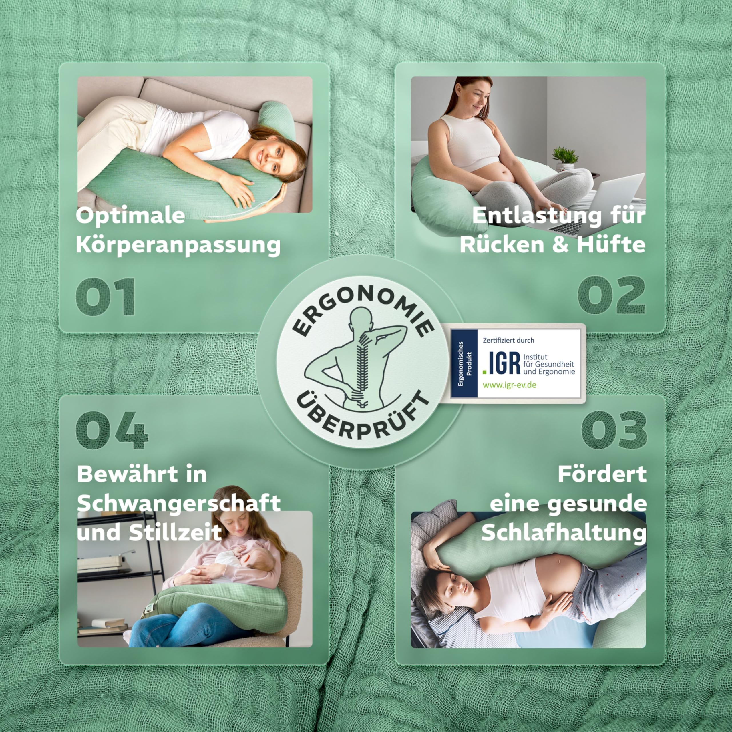 Sei Design Coussin de Grossesse XXL 190x30 avec Housse en Mousseline Ergonomique – Coussin de Maternité, Coussin d'allaitement Confort pour Femme Enceinte, 100% Coton Bio