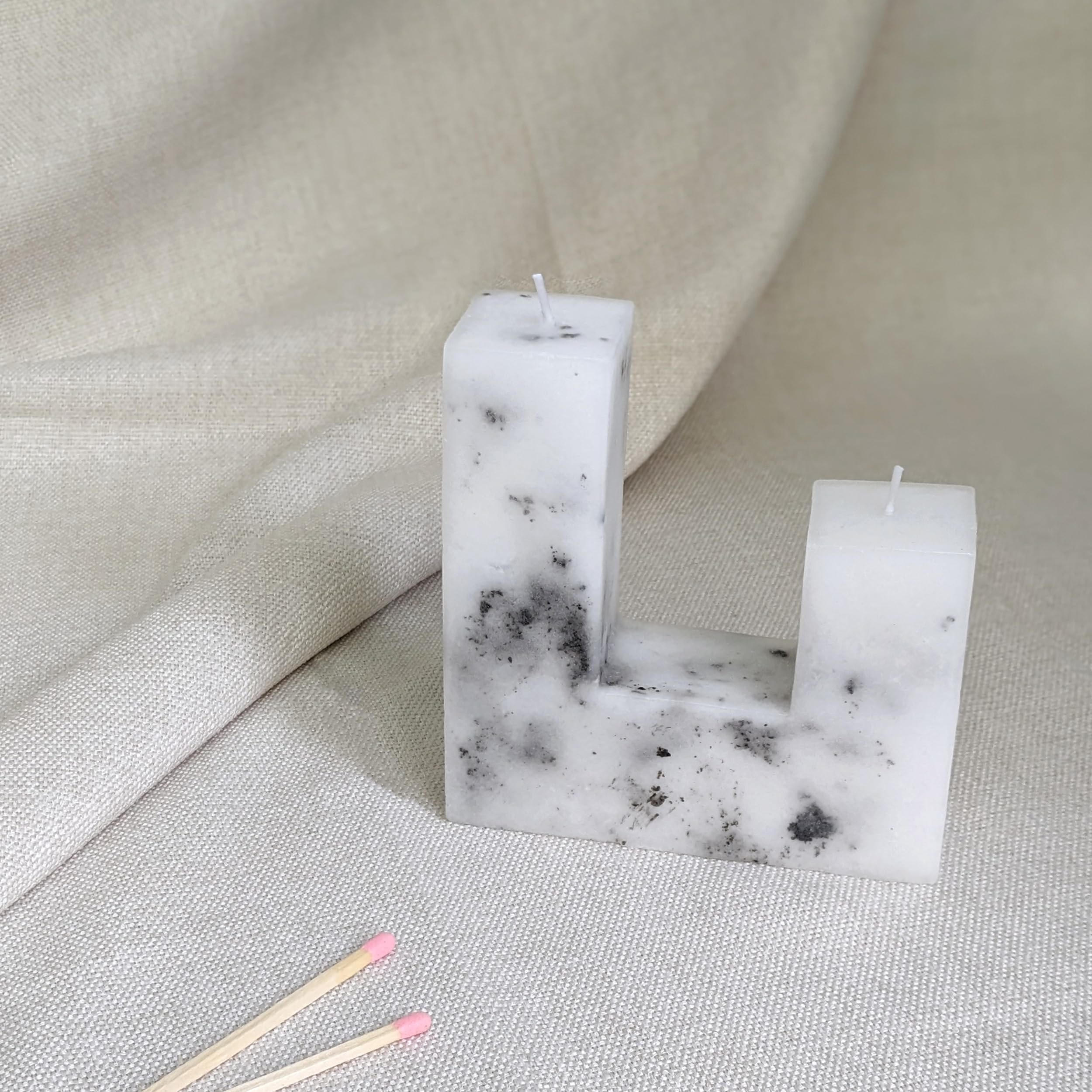 Marble Design Table Candle in Gift Box, Grey Marble, Large - Image 3