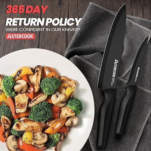 Miniatura 9 de Astercook Juego de 21 ollas y sartenes antiadherentes con juego de cuchillos de 21 piezas con bloque afilador