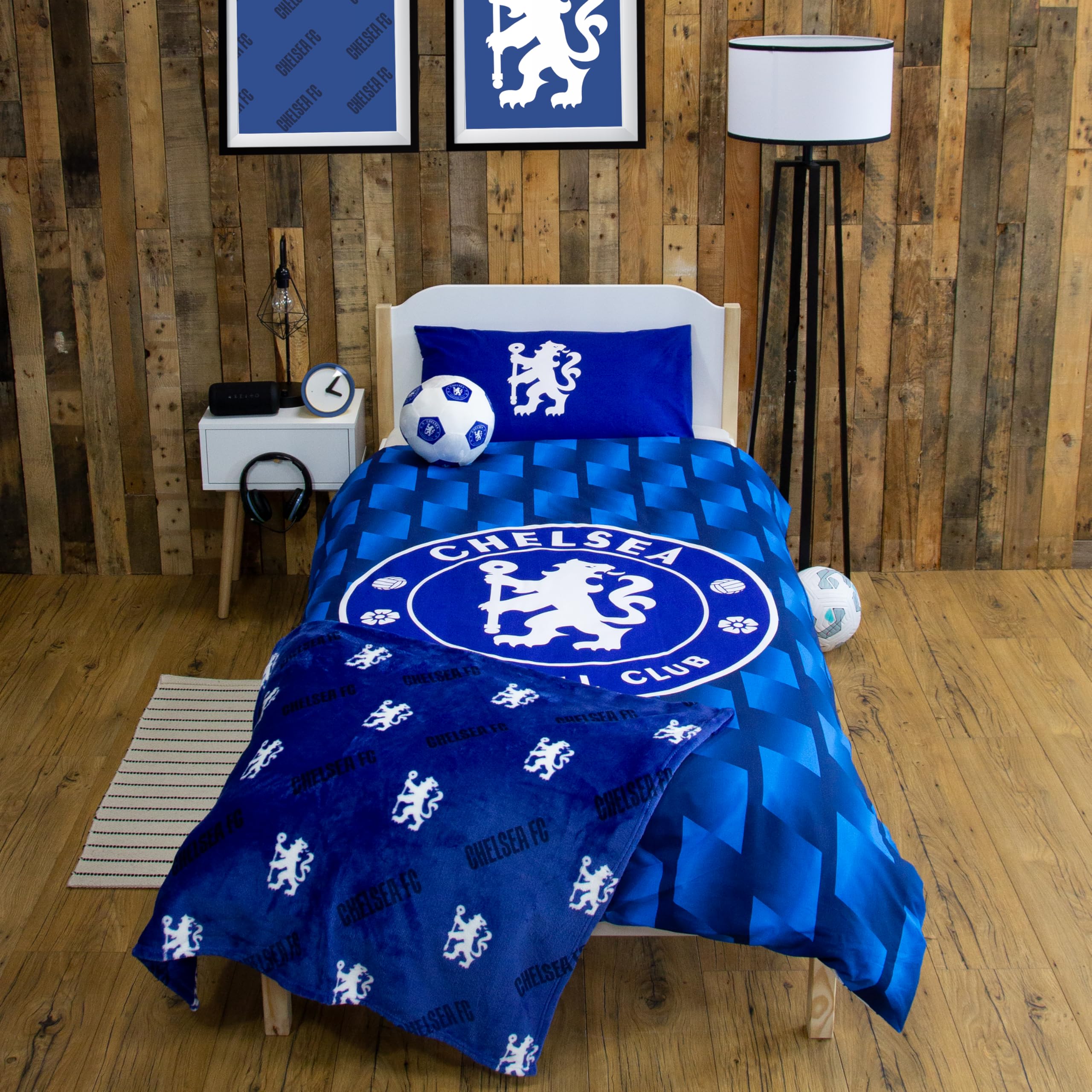 Chelsea FC Official Single Duvet Cover Set, Geometric Design