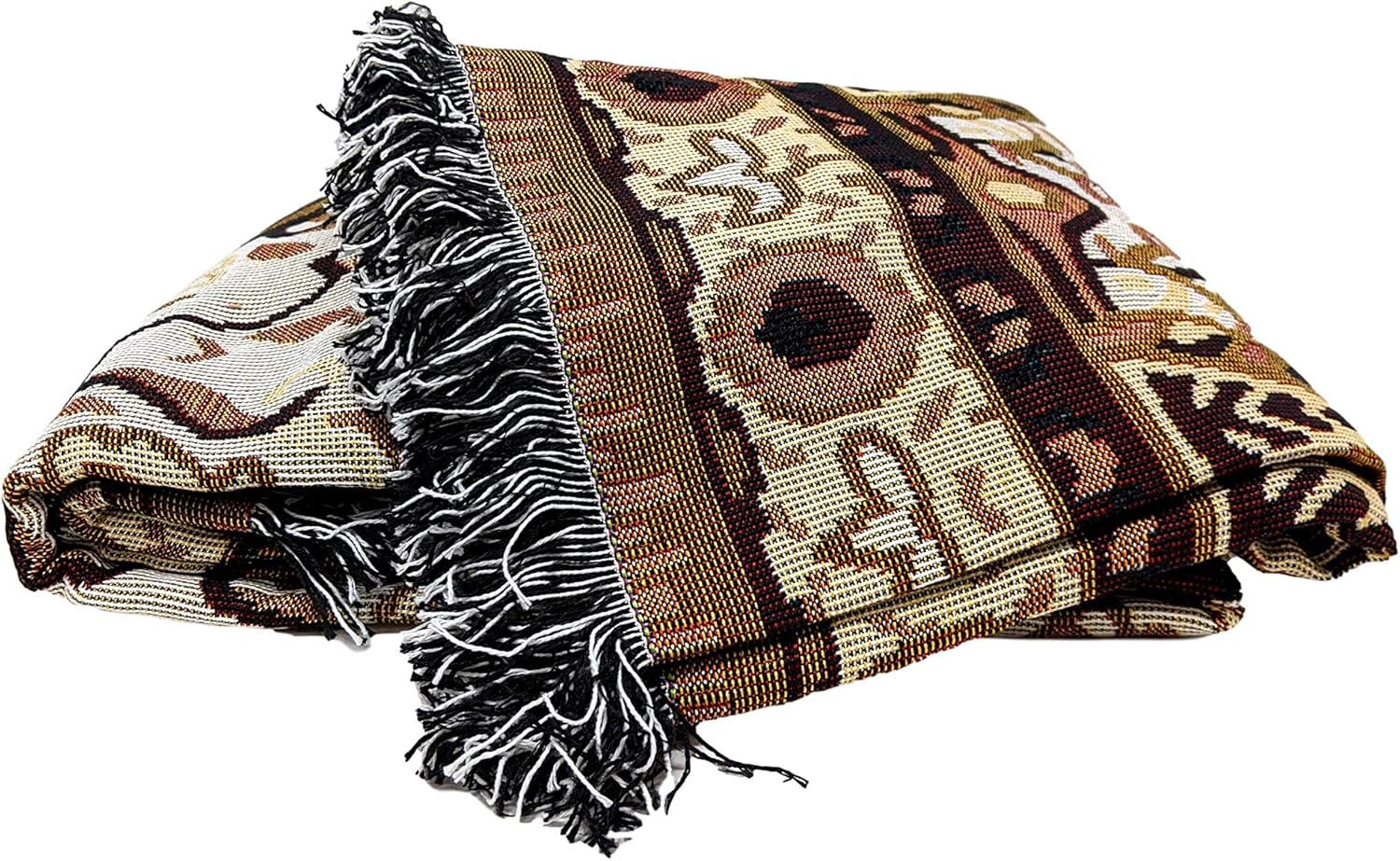 DaDa Bedding Elegant Persian Style Rug Tapestry Throw Blanket - Royal Ornate Golden Opulence w/Fringe Tassels - Decorative Damask Floral Cottage Woven Needle Stitched Design - 50” x 60” (7175)