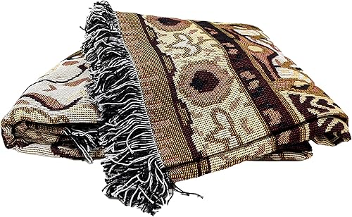 DaDa Bedding - Elegante manta de estilo persa para tapiz, diseño de opulencia dorada ornamentada real con borlas de flecos, diseño decorativo de