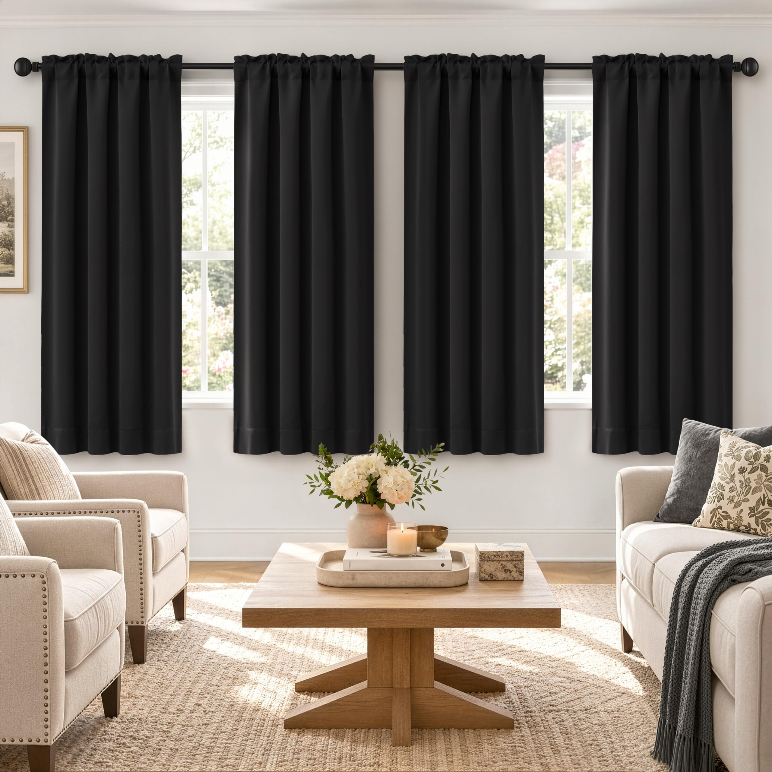 MIULEE Black Blackout Curtains 63 Inch Length for Bedroom Set of 4 Panels