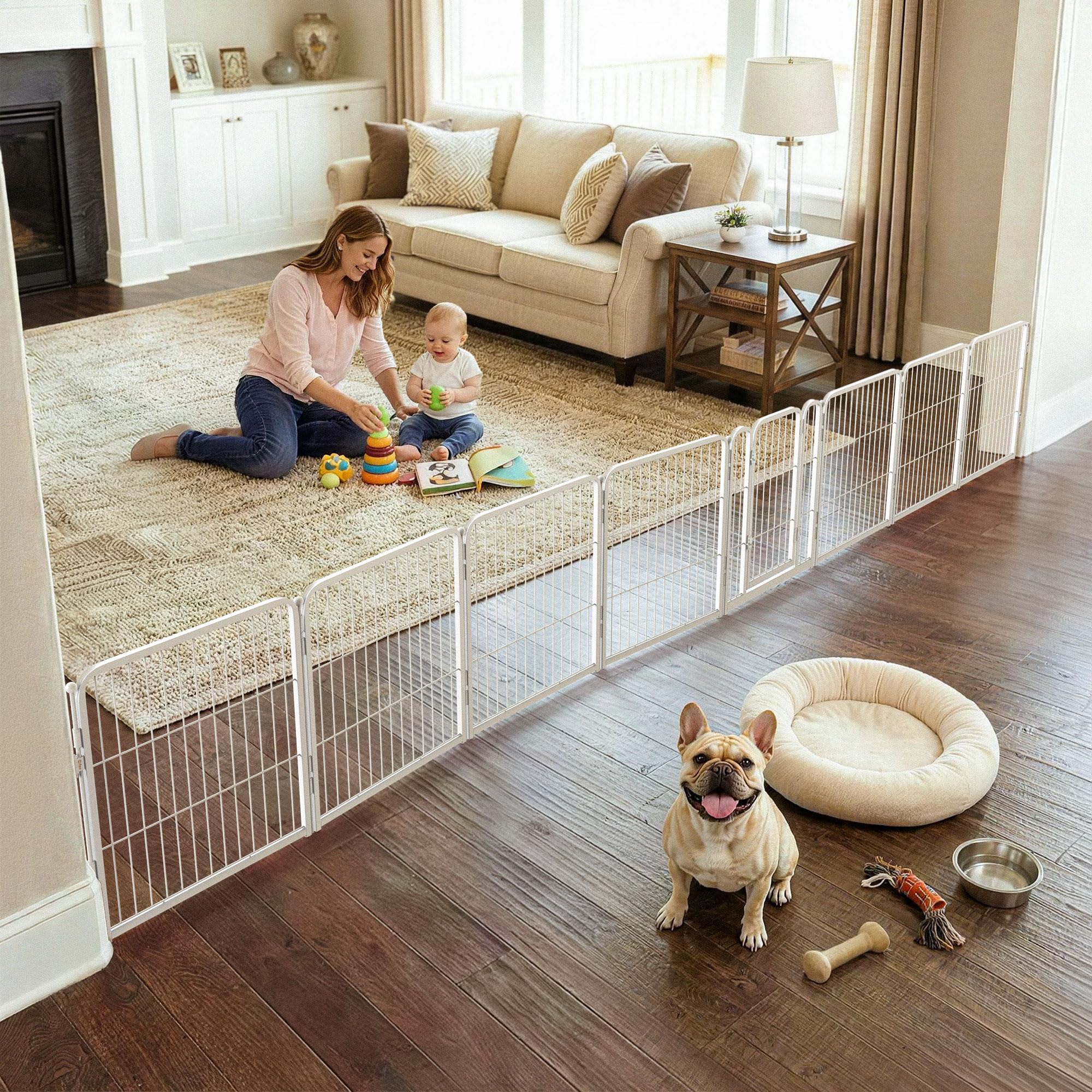 FXW Dog Gate, Extra Wide Adjustable for Openings Up to 183", 24" H