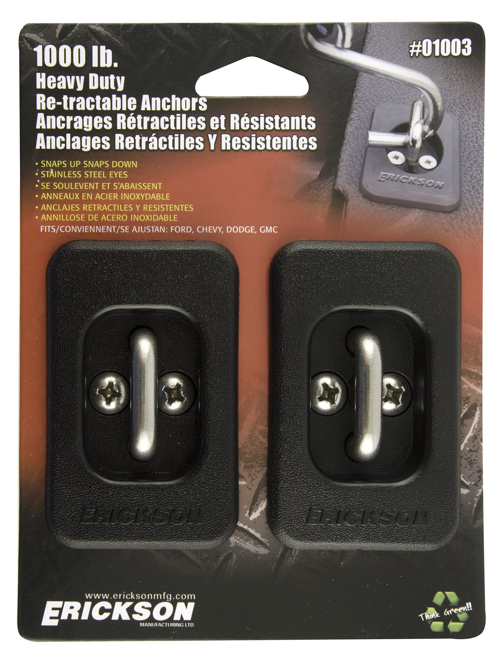 Erickson 01003 Heavy Duty Retractable Anchor, 2 Pack (1000lb)