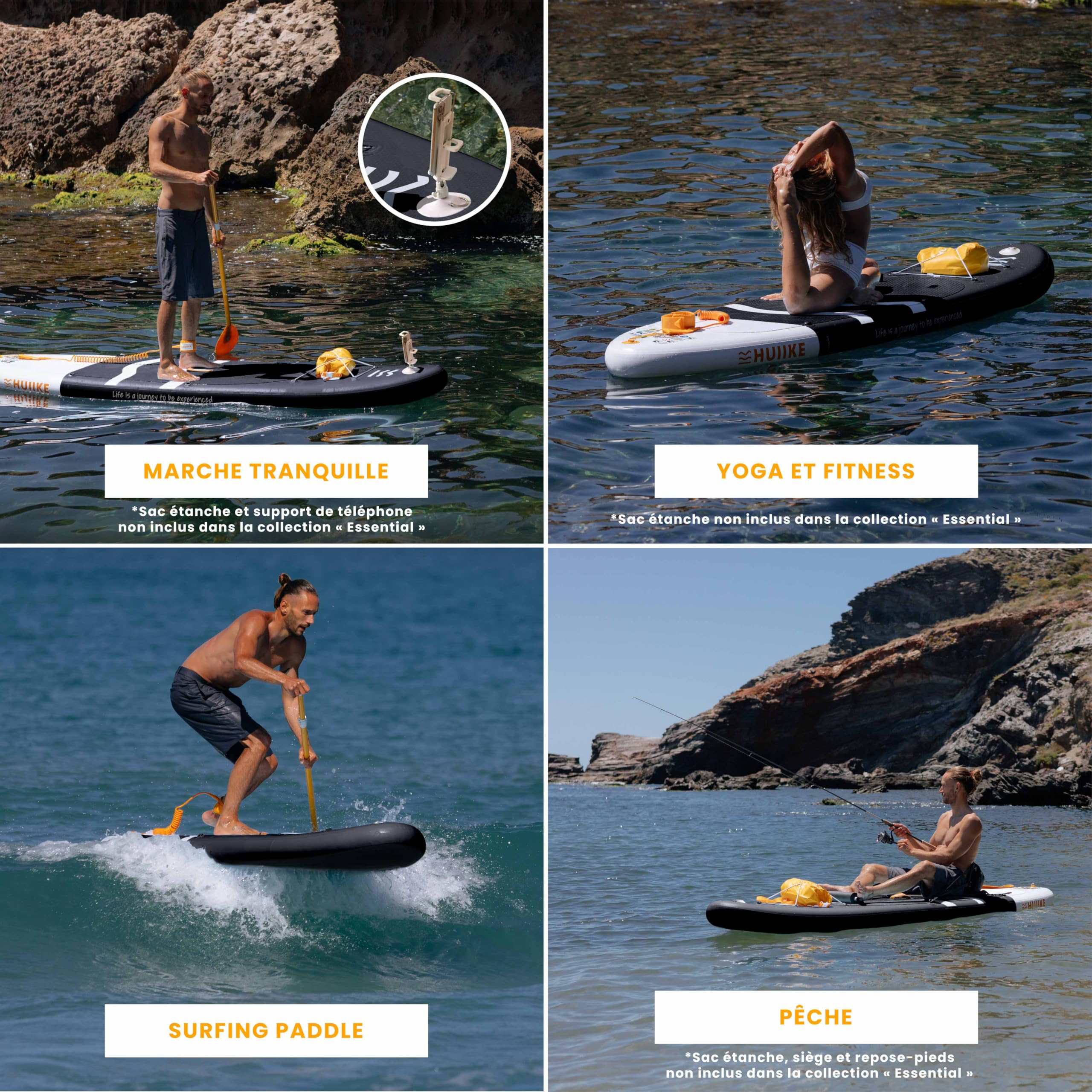 Paddle Gonflable HUIIKE 2 Places – SUP 305x84x15 Cm, Capacité 130 Kg, Avec Pompe, Pagaie Réglable, Siège Kayak, étui étanche – Idéal Pour Yoga, Pêche Et Loisirs