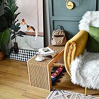 Vista 5 de Banco de comedor de bambú, 35 pulgadas, decoración de casa de campo, banco de mesa de cocina para interiores, banco de zapatos de entrada, banco