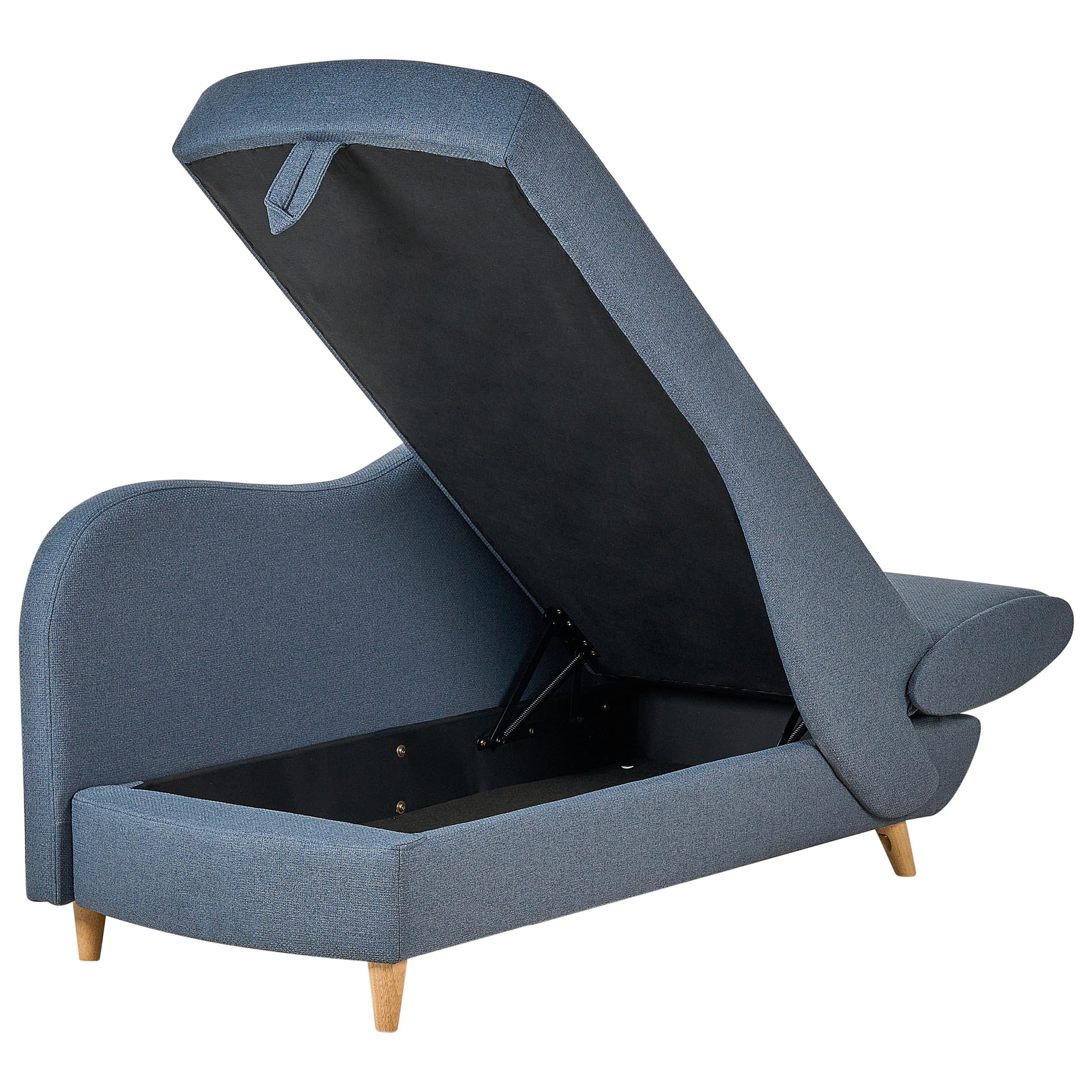 Beliani Chaiselongue Leinenoptik blau rechtsseitig mit Stauraum Kissen modern Meri II