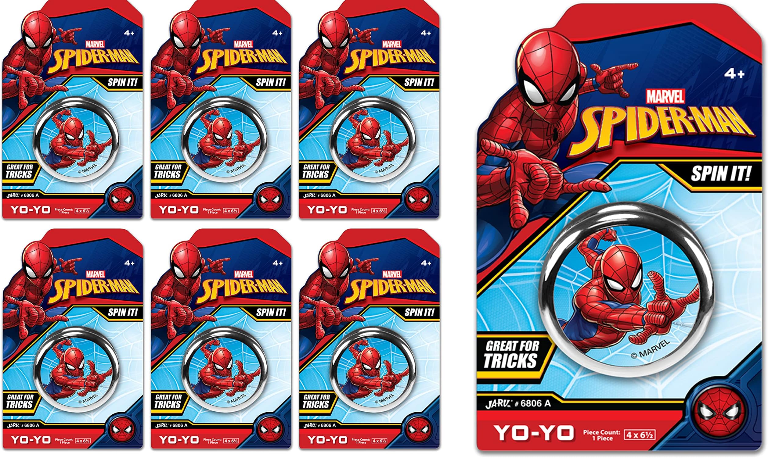 JA-RU Marvel Spiderman Yoyo (6 Yoyos) Beginner & Professional Yoyo for Kids & Adults Performance Auto Return Yoyo. Responsive Ball Bearing. String, Looping, Spin Tricks. A-6806-6s