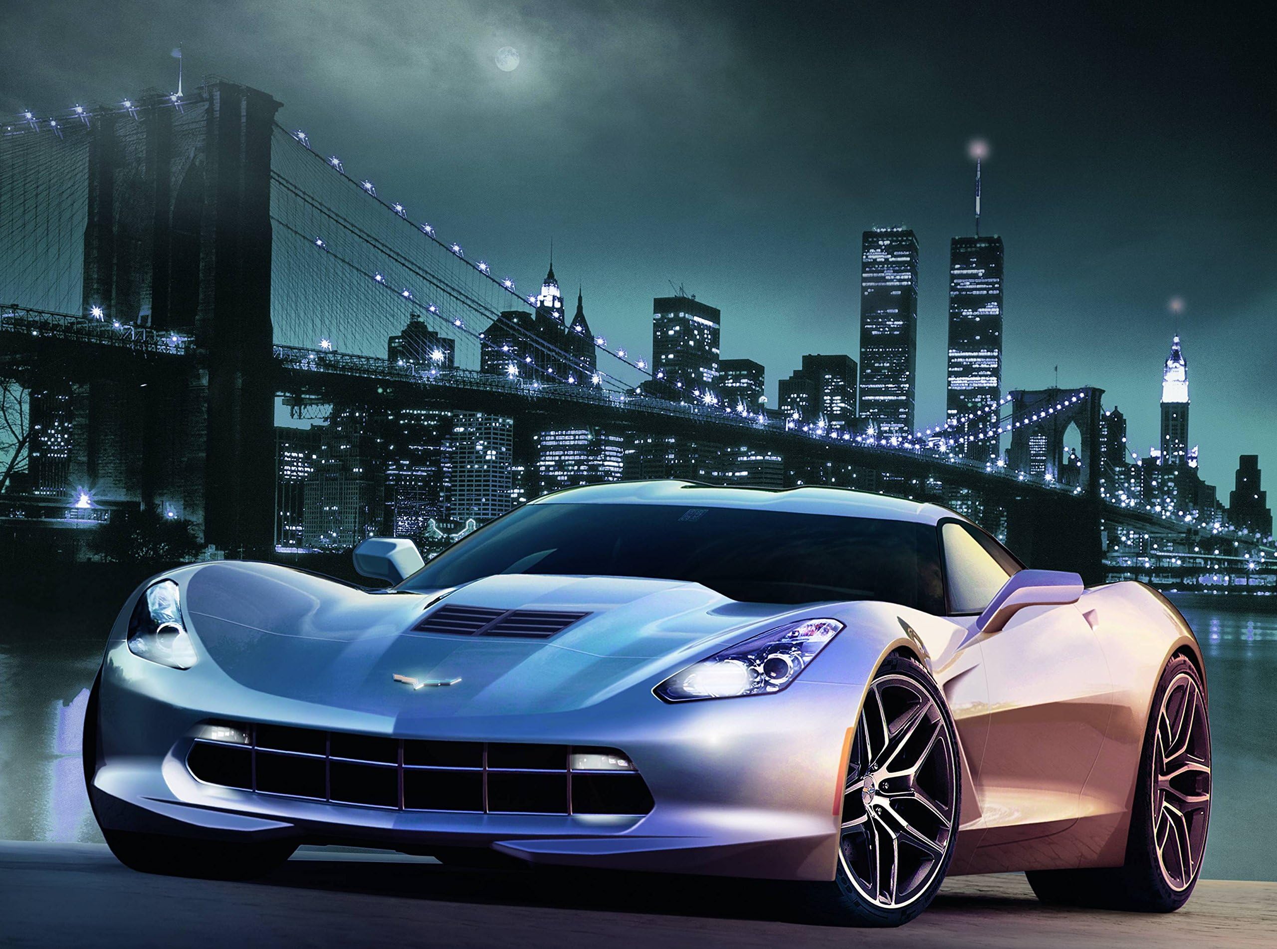 Photo Wall Mural MANHATTAN CAR I (413P)-350x260cm in 7 Strips-each 50cmx260cm-DIGITAL PRINTING Wallpaper XXL-Horses Sea Stones Window View Landscape Nature-Kitchen Children Dining Living