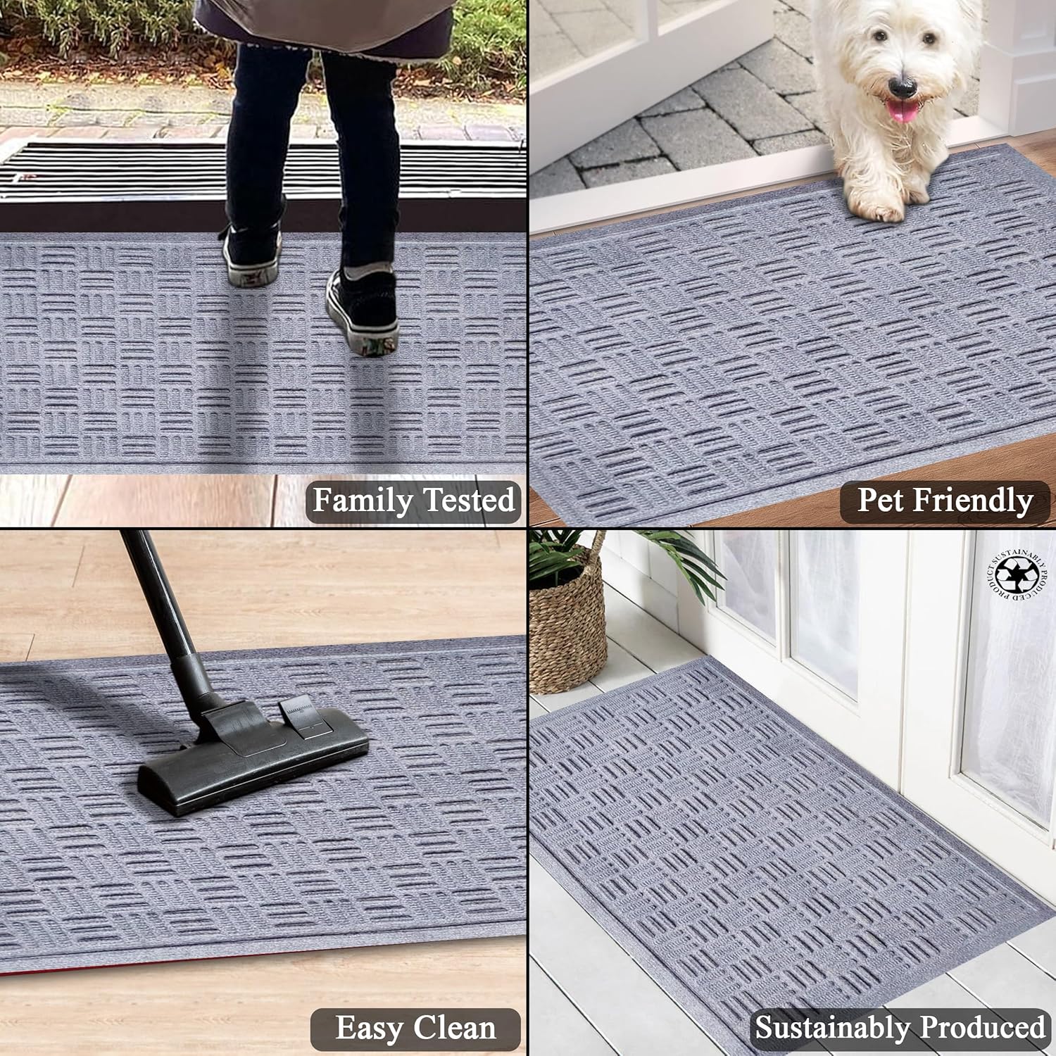 A1HC Durable Multi Purpose Door Mat, Heavy Duty Doormat, Indoor Outdoor, Easy Clean, Waterproof, All Weather, Patio, Garage, High Traffic Entrance, 24x36 Inches, Criss Cross Light Gray